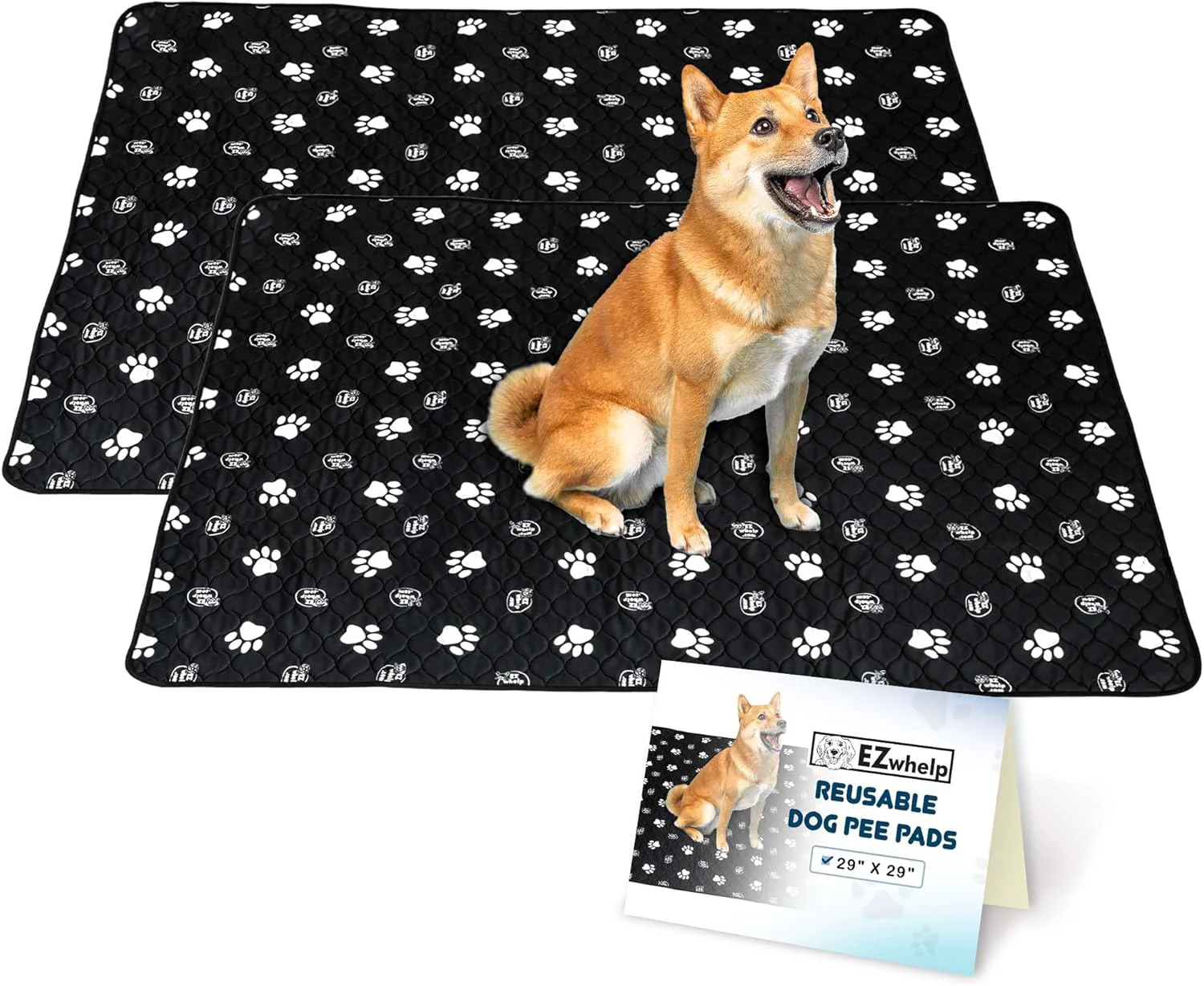 Innovative EZwhelp Reusable Dog Pee Pads Washable Waterproof Mats for Dog Potty Training or Whelping Pads 29x29 Inch 2 Pack