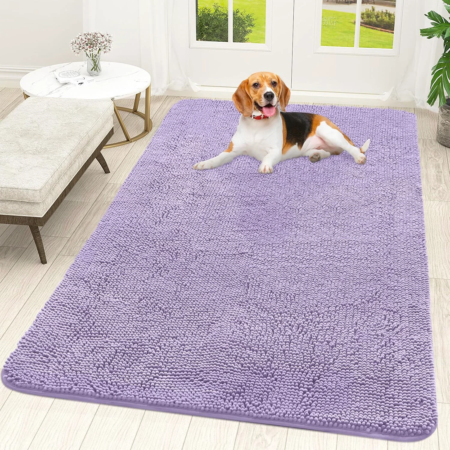 Optimized OLANLY Dog Door Mat for Muddy Paws 59x35 Absorbs Moisture and Dirt Absorbent Non-Slip Washable Doormat Quick Dry Chenille Mud Mat for Dogs Entry Indoor Entryway Carpet for Inside Floor Lavender Quality