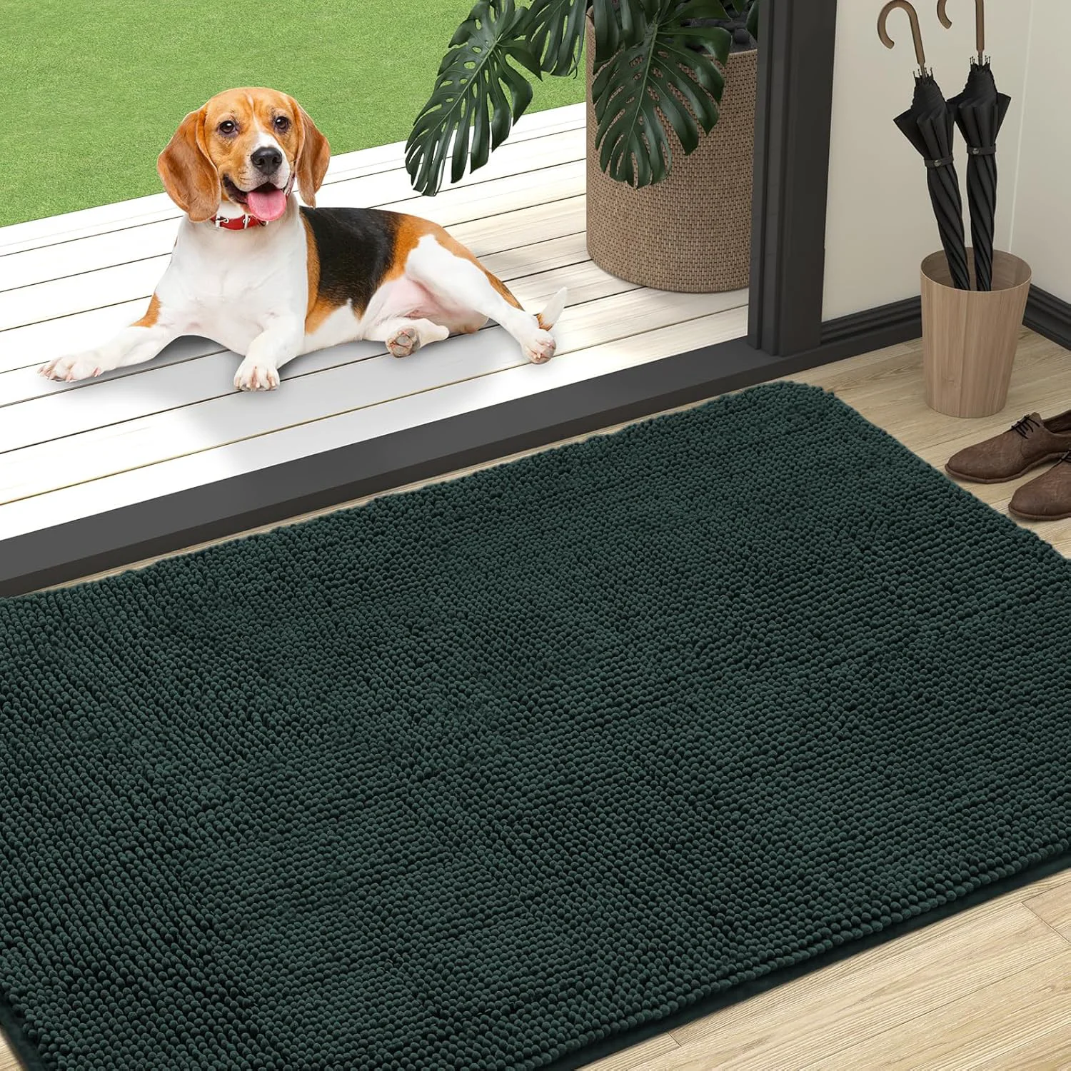 Modern OLANLY Dog Door Mat for Muddy Paws 47x32 Absorbs Moisture and Dirt Absorbent Non-Slip Washable Doormat Quick Dry Chenille Mud Mat Entry Indoor Entryway Carpet for Inside Floor Blackish Green Minimalist
