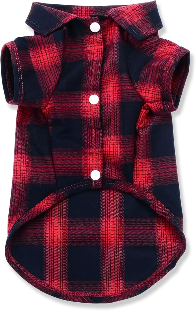 Green Koneseve Dog Shirt Pet Plaid Clothes T-Shirt Sweater Matching Breathable Reusable