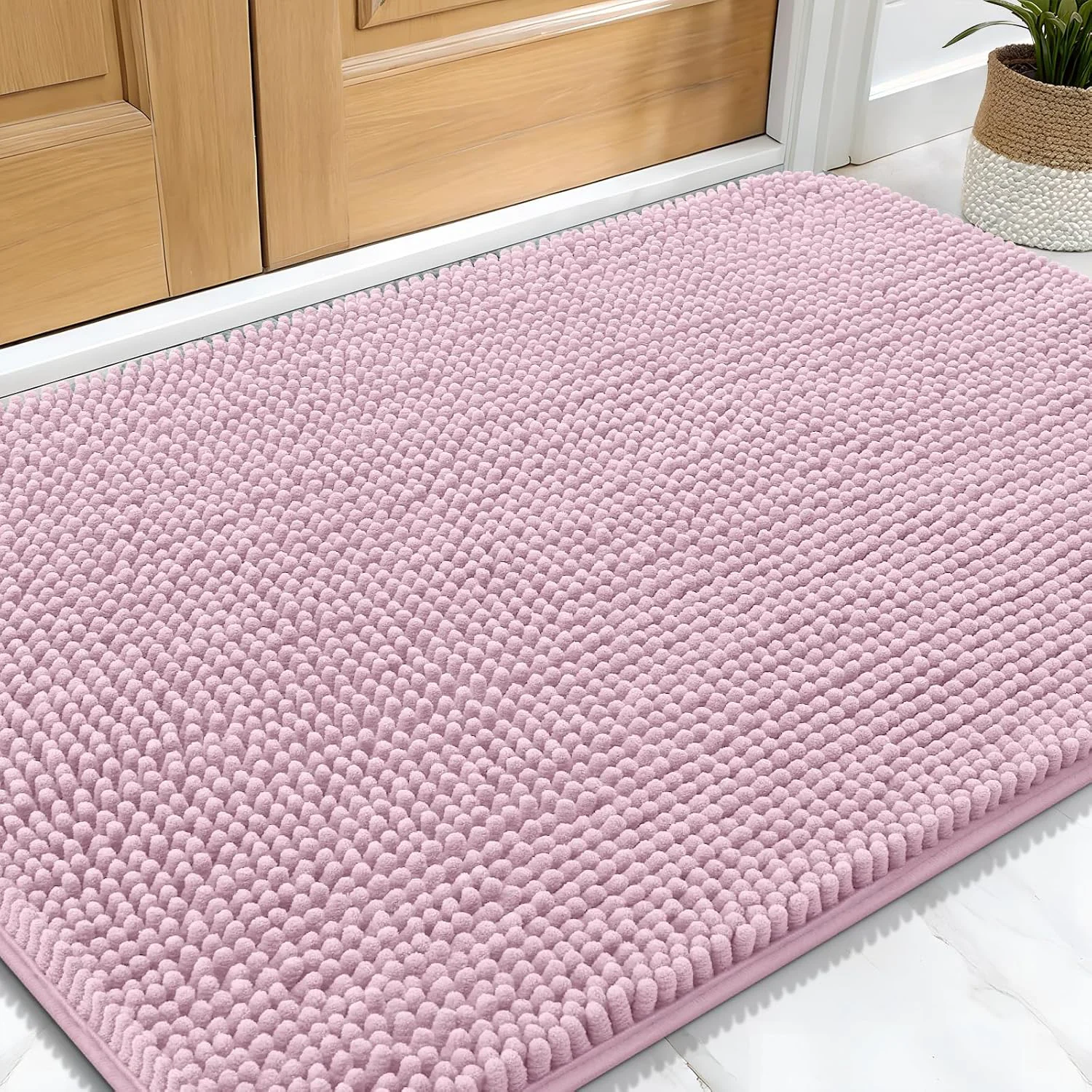 Long-Lasting OLANLY Dog Door Mat for Muddy Paws 34x21 Absorbs Moisture and Dirt Absorbent Non-Slip Washable Doormat Quick Dry Chenille Mud Mat for Dogs Entry Indoor Entryway Carpet for Inside Floor Dusty Rose Genuine