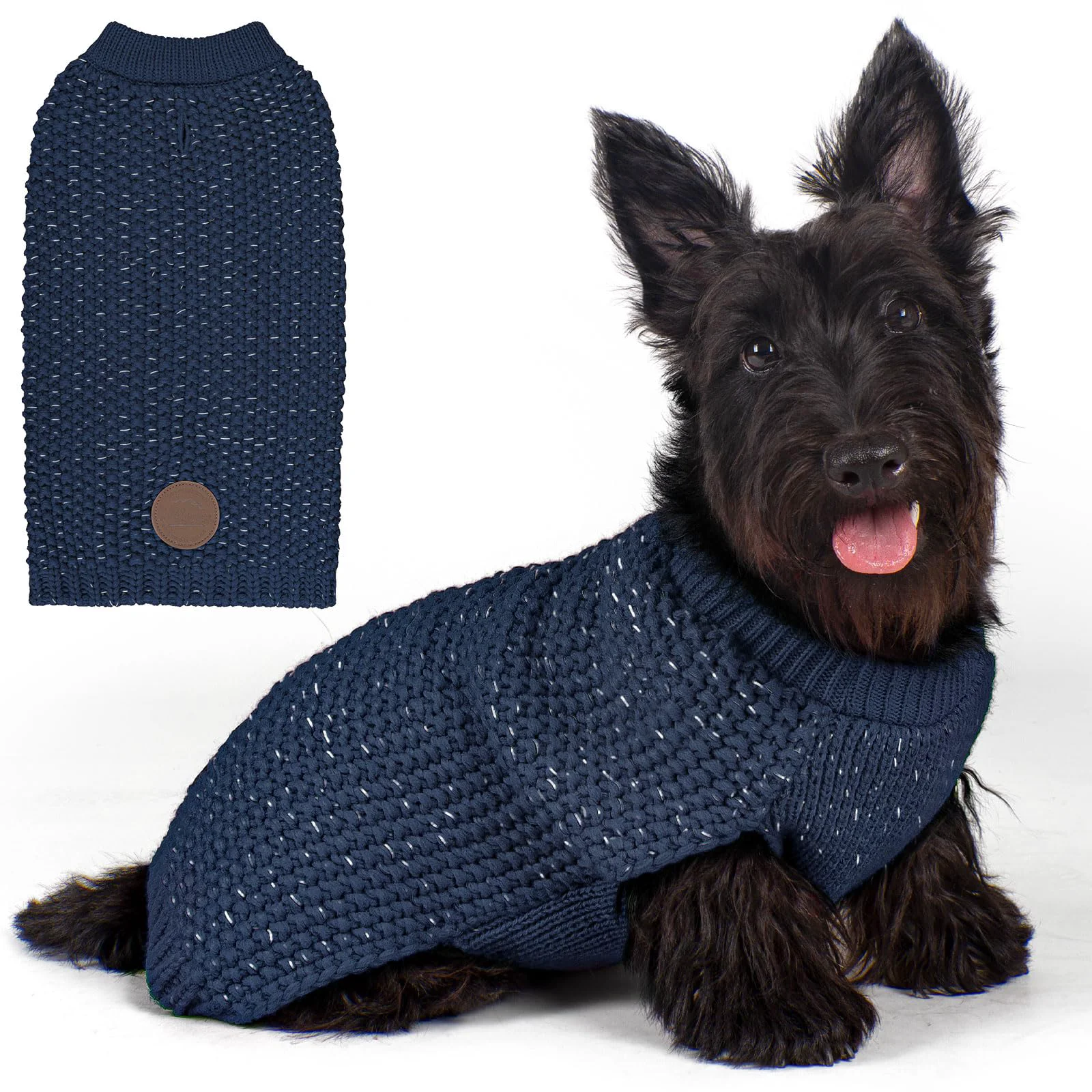 Modern KYEESE Dog Sweater with Leash Hole — Reflective Knit Navy Small Easy-to-Use
