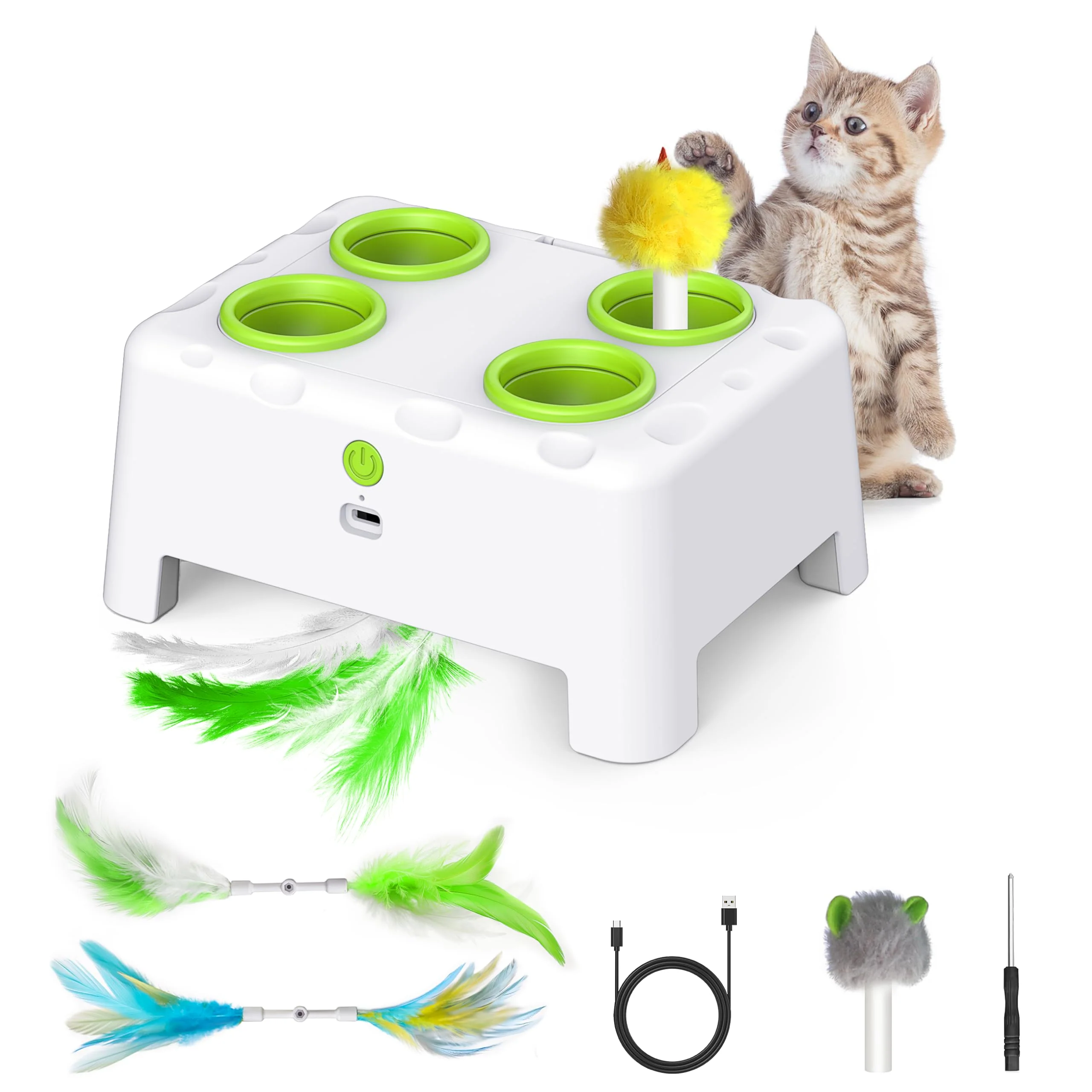 Functional Bolpetizo Cat Toys 2-in-1 Automatic Cat Toy with Moving Feather 4-Hole Mouse Launch Top-Quality