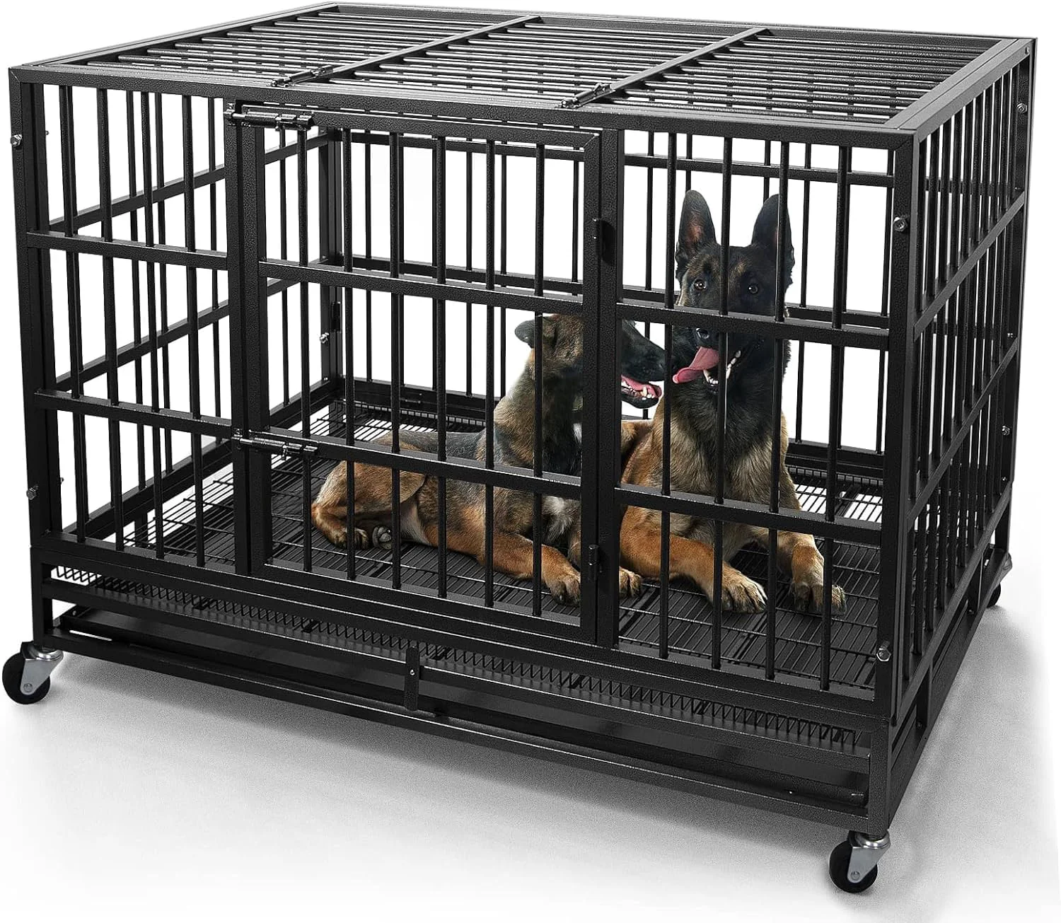 Eco-Friendly Oranland 48 38 Inch Heavy Duty Indestructible Dog Crate Cage Kennel with Wheels High Anxiety Dog Kennel Sturdy Locks Double Door and Removable Tray Design Extra Large XL Dog Crate. Excellent