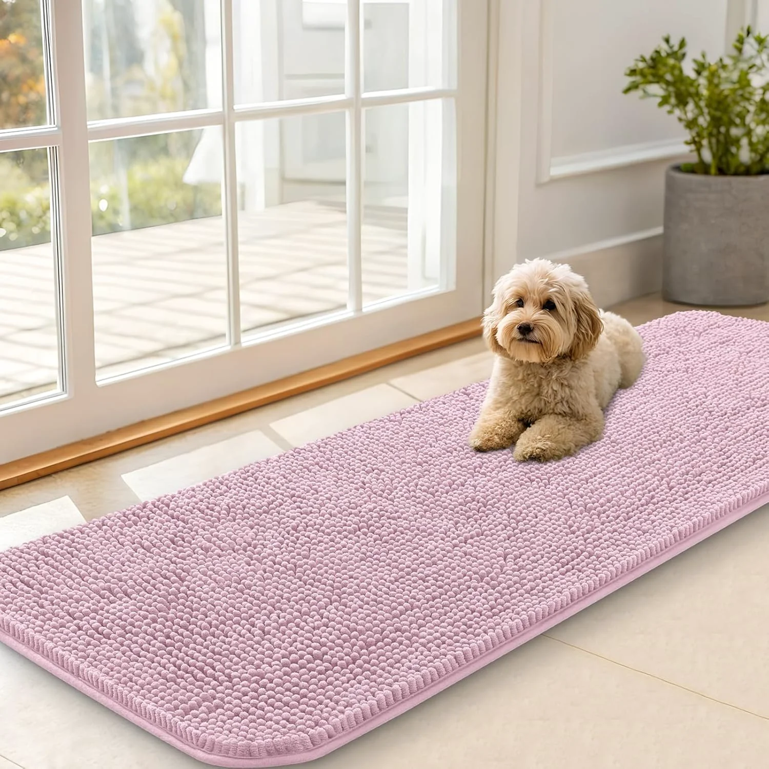 High-Quality OLANLY Dog Door Mat for Muddy Paws 59x20 Absorbs Moisture and Dirt Absorbent Non-Slip Washable Doormat Quick Dry Chenille Mud Mat for Dogs Entry Indoor Entryway Carpet for Inside Floor Dusty Rose Advanced