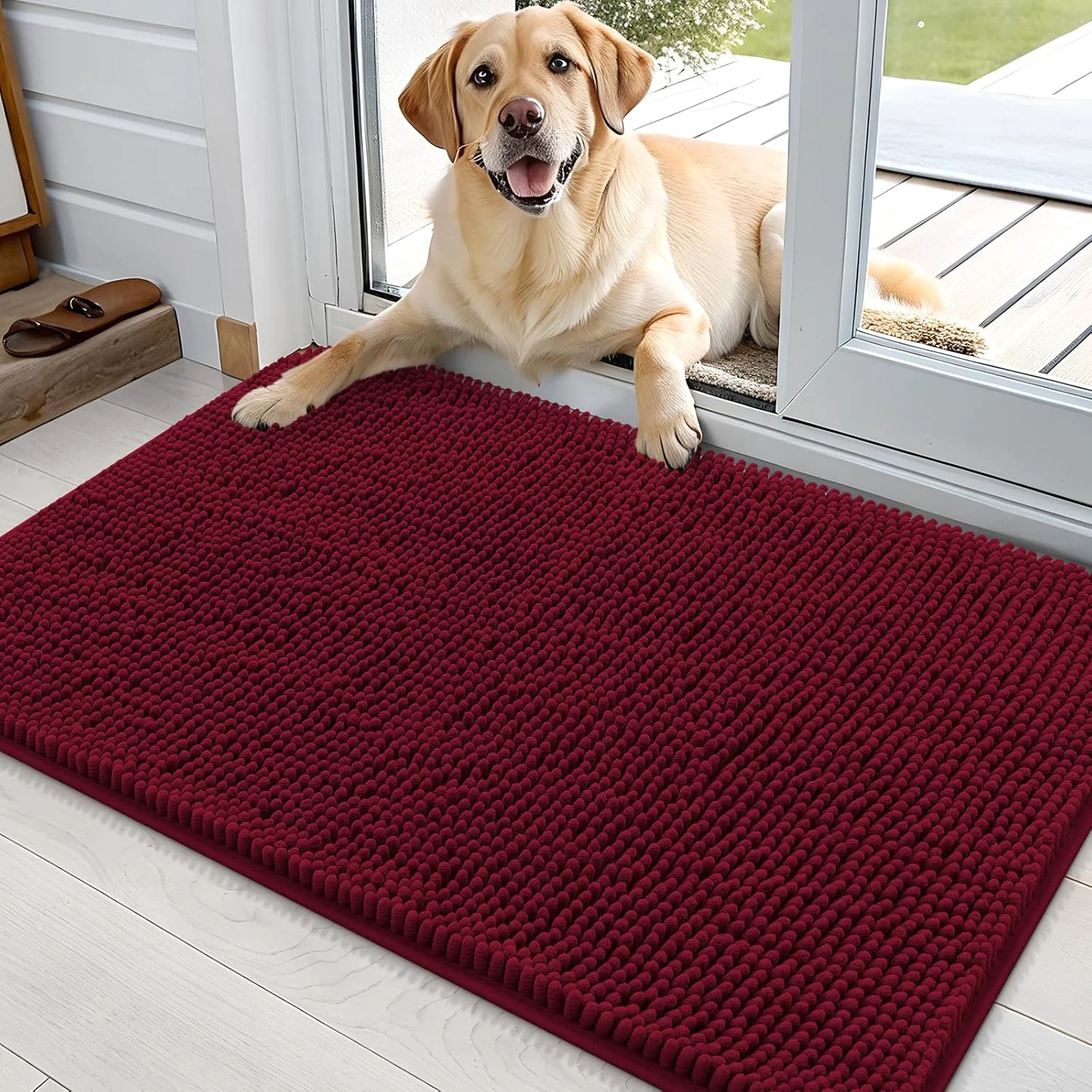 Original OLANLY Dog Door Mat for Muddy Paws 36x24 Absorbs Moisture and Dirt Absorbent Non-Slip Washable Doormat Quick Dry Chenille Mud Mat for Dogs Entry Indoor Entryway Carpet for Inside Floor Burgundy Convenient
