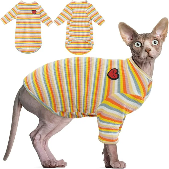 Flexible DENTRUN Hairless Cats Shirt Breathable Cat Daily Wear Clothes Stripe Vest Casual