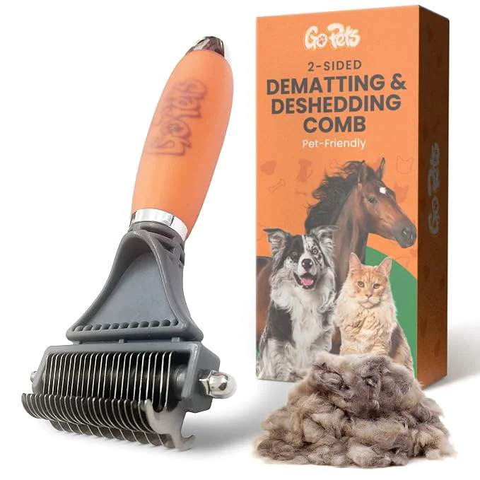 Relaxed GoPets 2-in-1 Dematting Comb for Dogs Pet Grooming Rake Double-Sided Dog Premium Material