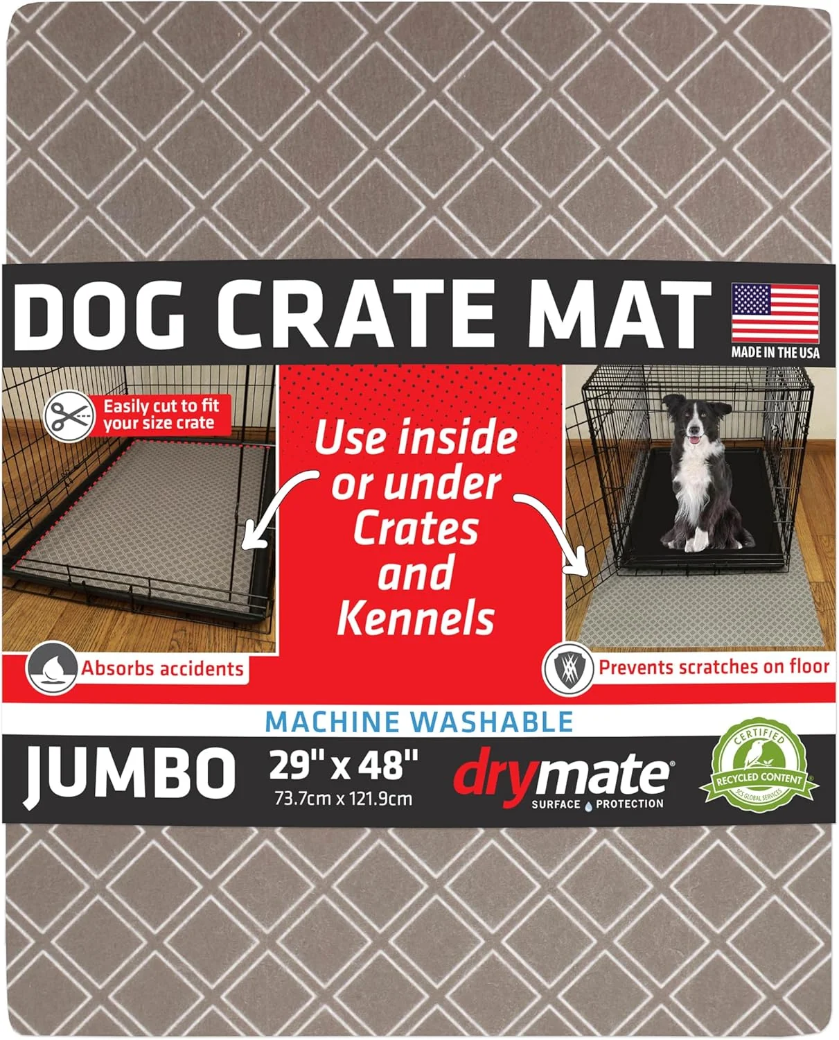 Unique Drymate Dog Crate Mat Liner Absorbs Urine Waterproof Non-Slip Washable Puppy Pee Pad for Kennel Training - Use Under Pet Cage to Protect Floors Thin Cut to Fit Design USA Made Taupe 29 x48 Professional