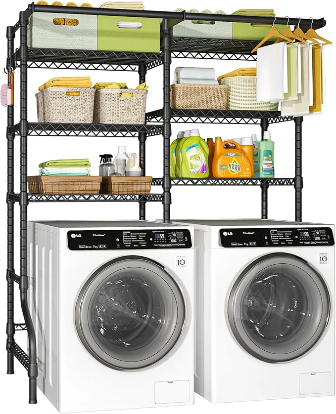 Pure Ulif U13 Over Washer and Dryer Storage Shelves 6 Tiers Laundry Room Standing Shelf with 2 Hanger Rods Space Saver Clothes Drying Rack 63.4 W x 22 D x 77.4 H BlackAbout ThisOverview Artisan