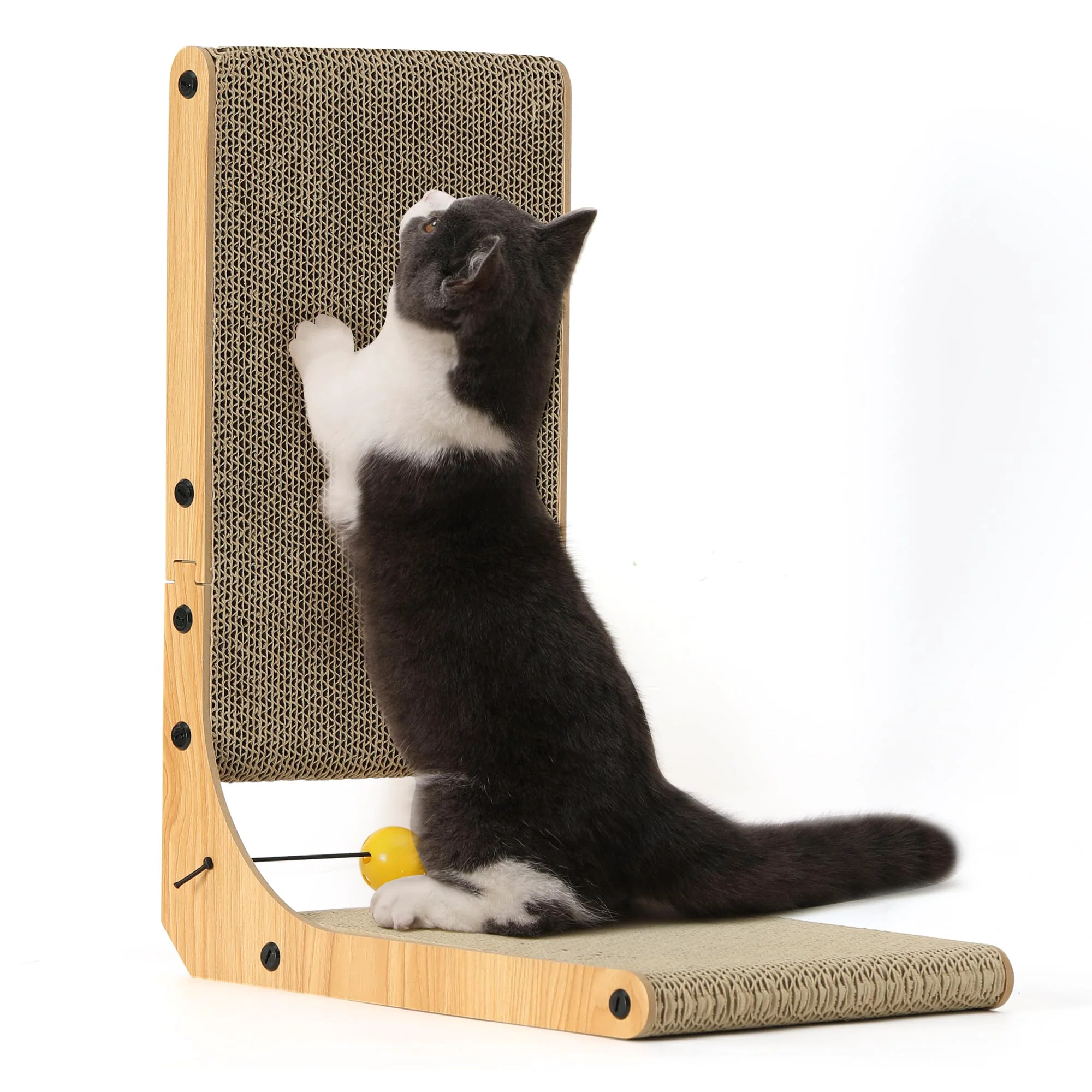 Pure FUKUMARU Cat Scratcher – 18.9 Inch L-Shape Wall Mount Ball Toy High-Performance