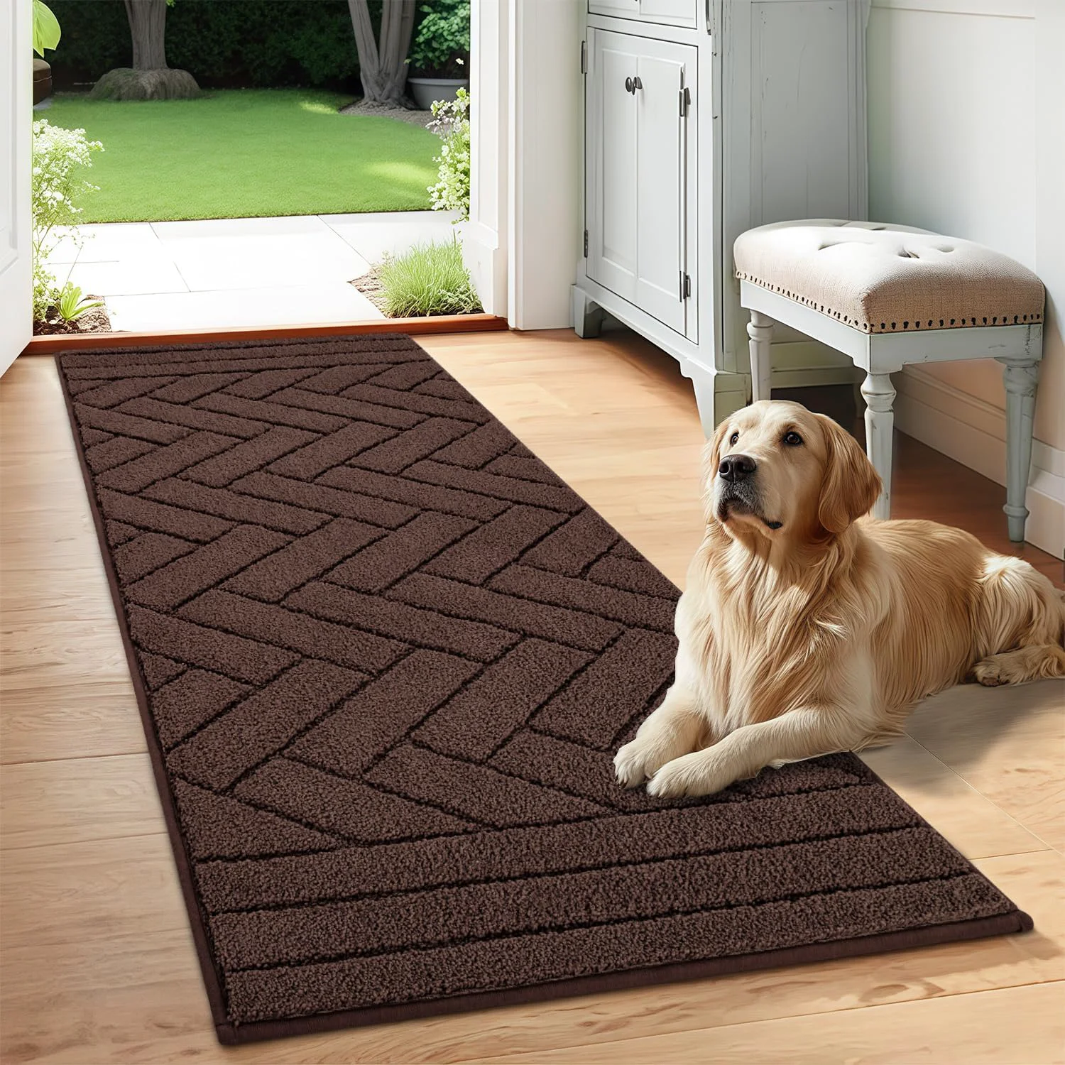 Selected Tindbea Dog Mat for Muddy Paws Absorbs Moisture Dirt Non-Slip Washable Mud Mat for Dogs Soft Rubber Backing Front Inside Pet Rug for Entryway Mud Dog Paws Patio 24 x59 Coffee Authentic