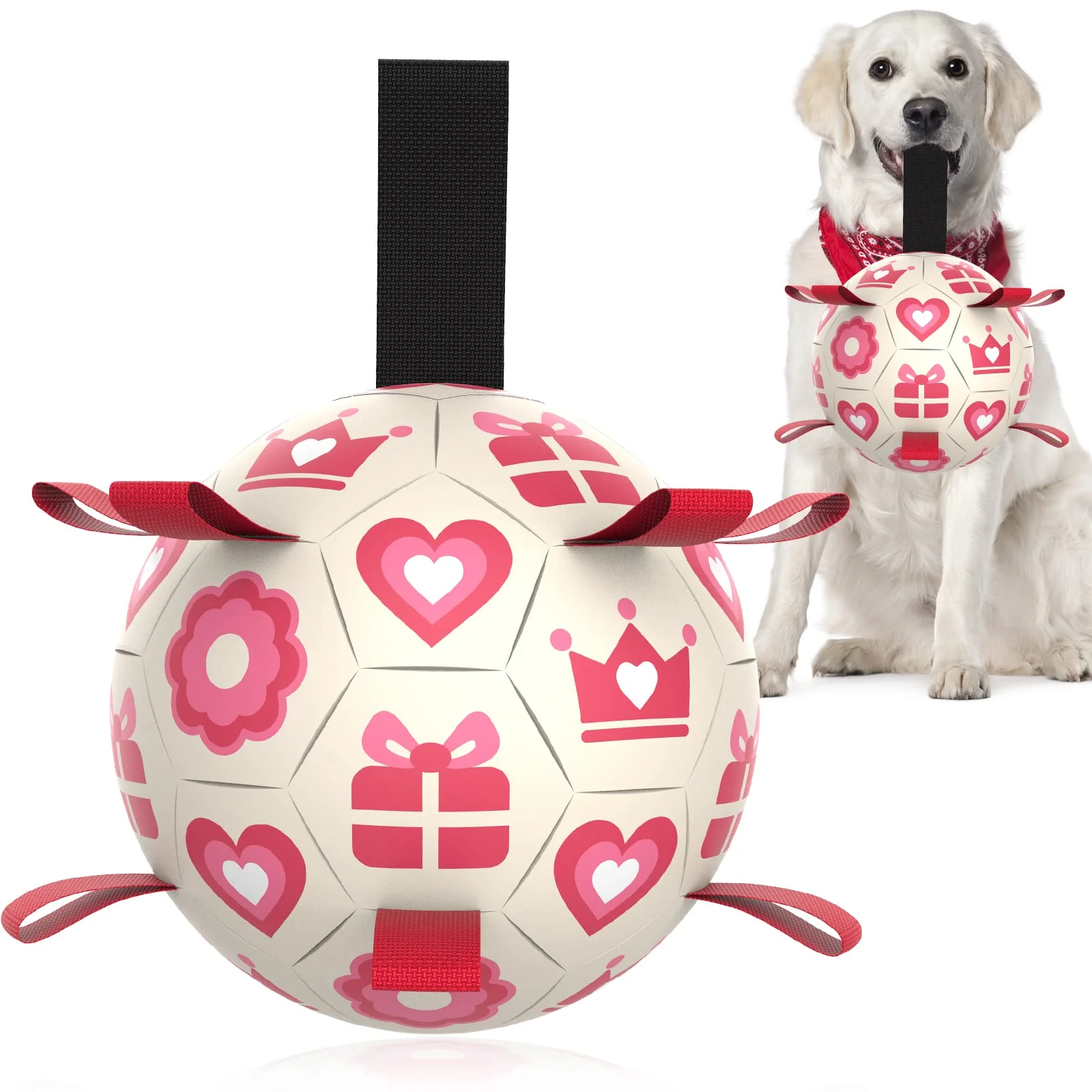 Elegant QDAN Pink Soccer Ball Dog Toy with Straps — Interactive Tug Water Play 8 Inch Certified