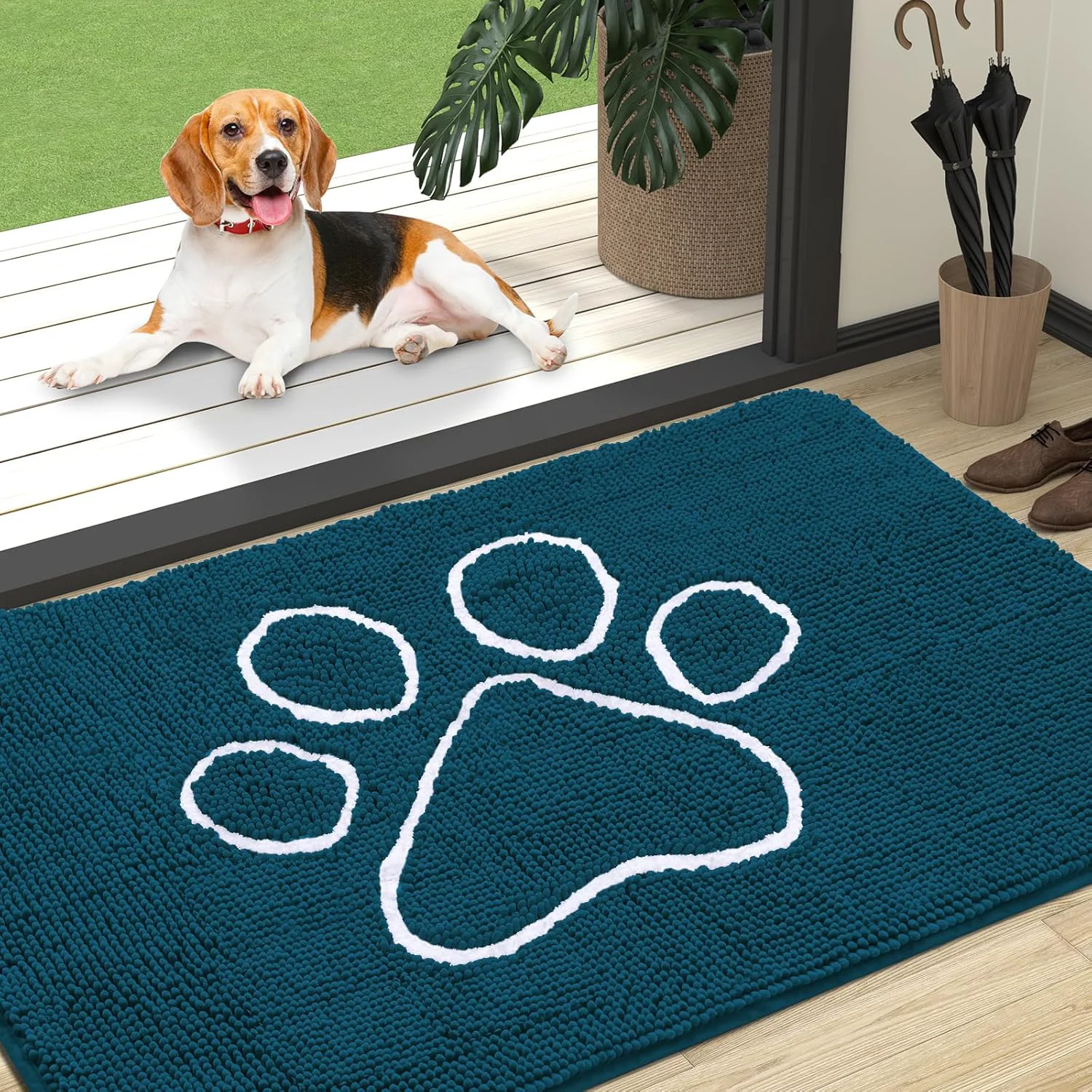 Natural OLANLY Door Mat for Muddy Dog Paws 47x32 Absorbent Chenille Mud Doormat with Paw Print Design Non-Slip Washable Doormat for Indoor Entryway Quick-Dry Pet Bed Mats for Dirty Dogs Atlantic Blue Contemporary