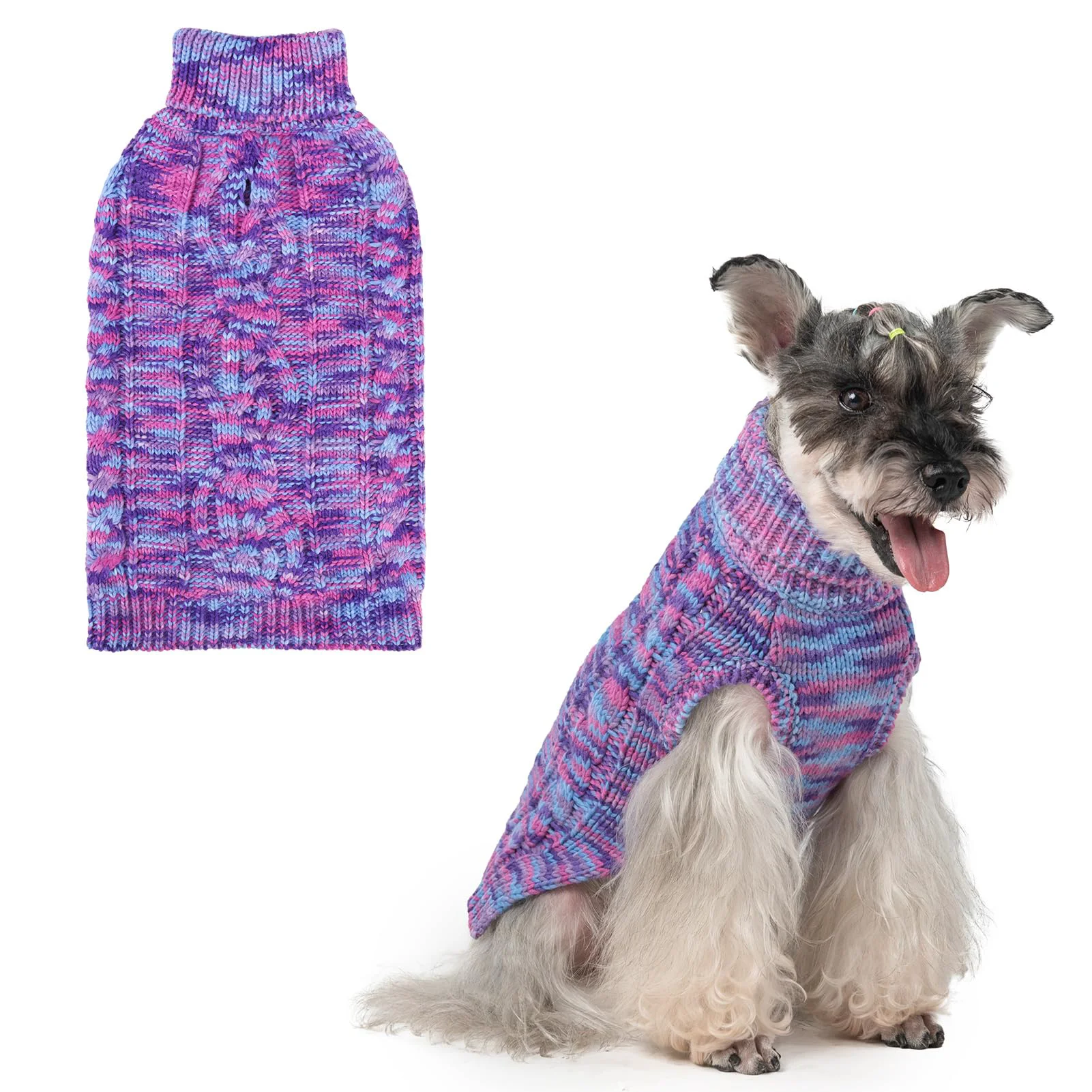 Elite BEAUTYZOO Small Dog Sweater Turtleneck Cable Knit Winter Coat Multi-Purple M Fine Crafted