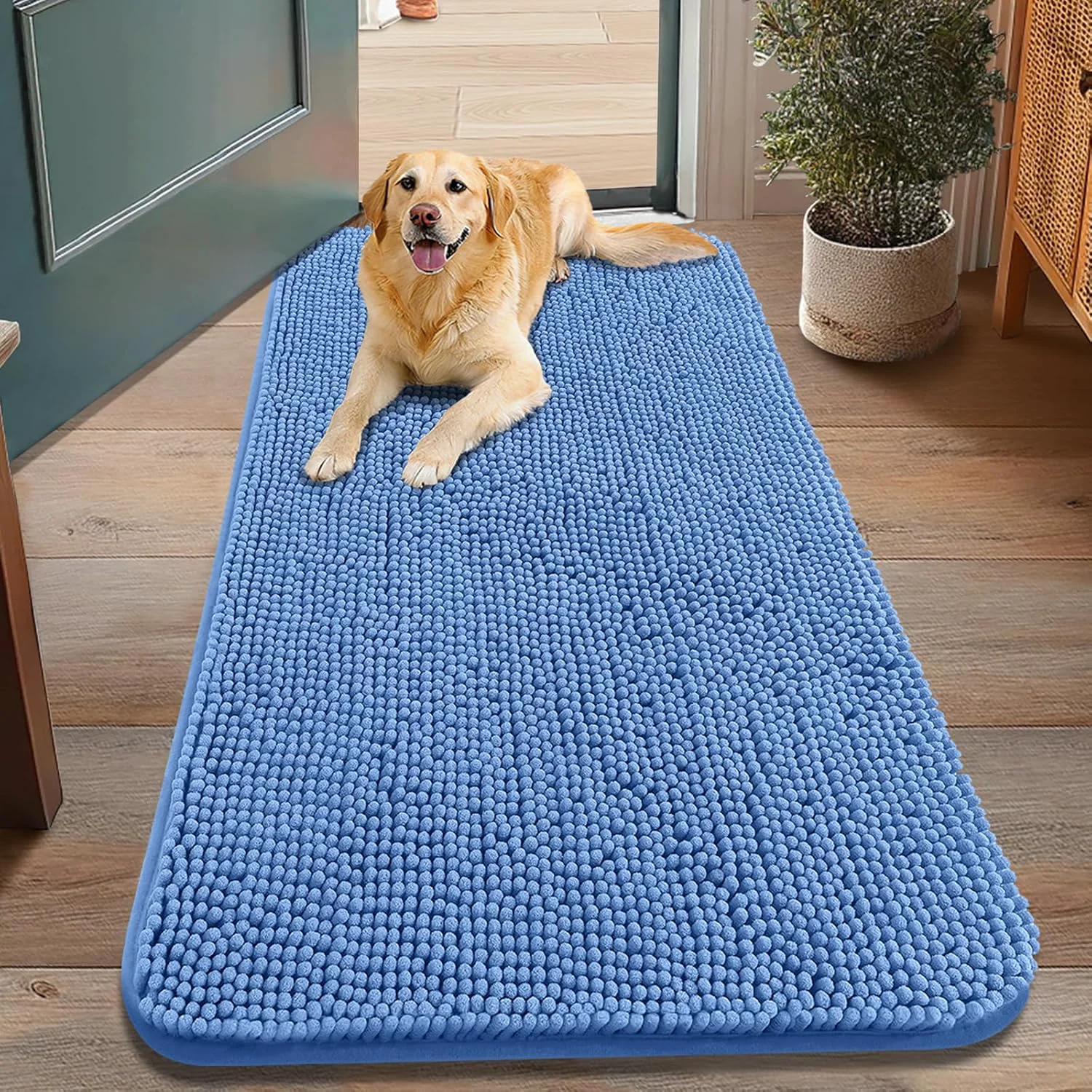 Prestigious Smiry Dog Door Mat for Muddy Paws 48x30 Absorbs Moisture and Dirt Doormat Non-Slip Washable Quick Dry Chenille Front Door Mat Indoor Entrance Entryway Carpet for Inside Floor Cornflower Blue Versatile
