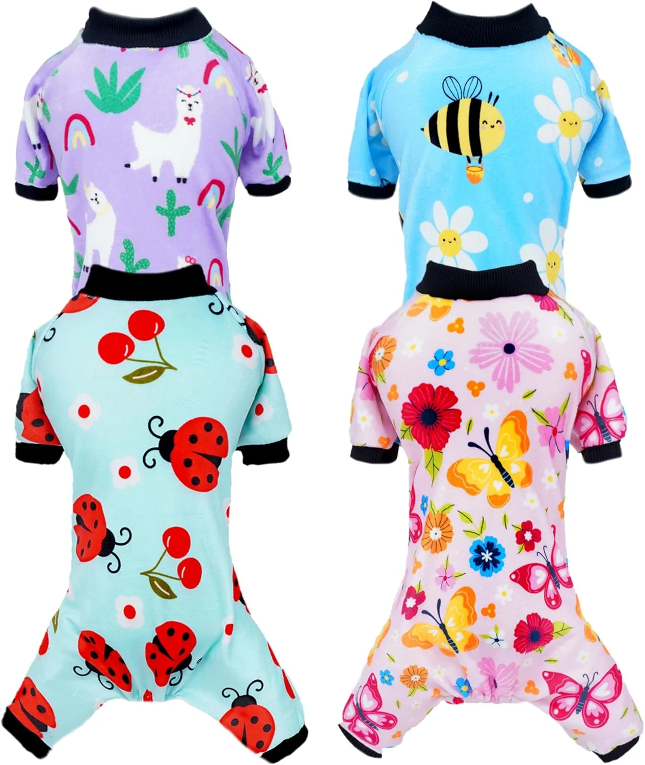 Top-Quality PET SHOW 4 Pack Small Dog Pajamas Spring Dog Clothes Doggies Soft Stretchy PJs Bee Ladybug Jumpsuit Puppy Cats Girl Boy Floral Onesies Outfits with Sleeve Pets Dachshund Costume XS Spring Dependable