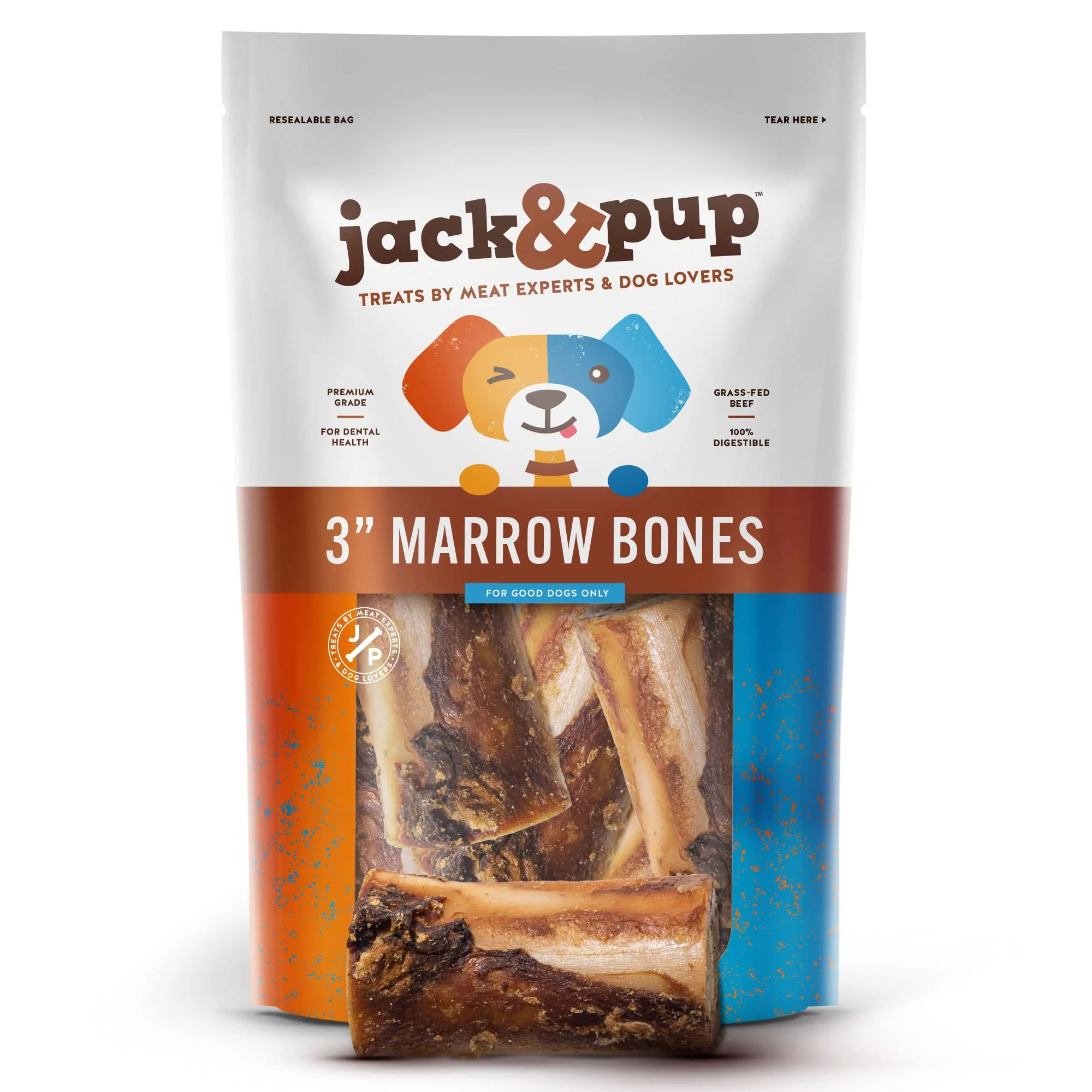 Luxury Jack Pup Beef Marrow Bones for Dogs – 3 Inch Long Long-Lasting Natural Beef Bones 6 Pack Sustainable