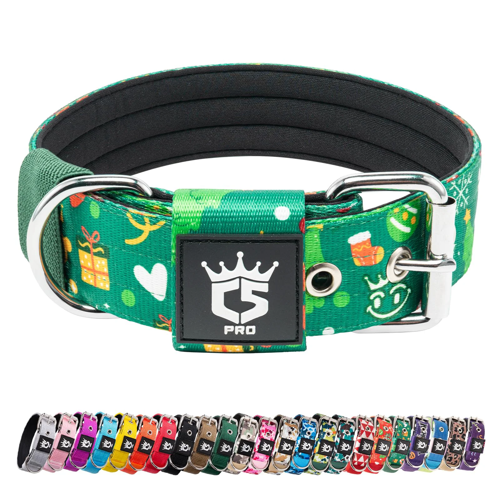 Luxury TSPRO Tactical Dog Collar 1.5 Inch Wide — Heavy-Duty Adjustable for Medium to Large Dogs Christmas Green L Responsible