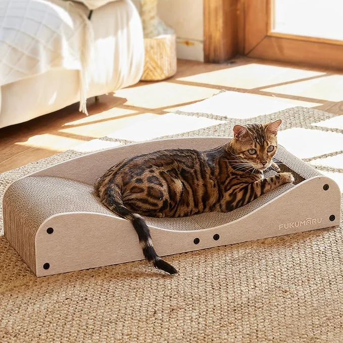 Powerful FUKUMARU Cardboard Cat Scratcher Bed Extra Long 29.1 Inch Cat Scratch Bed Recyclable