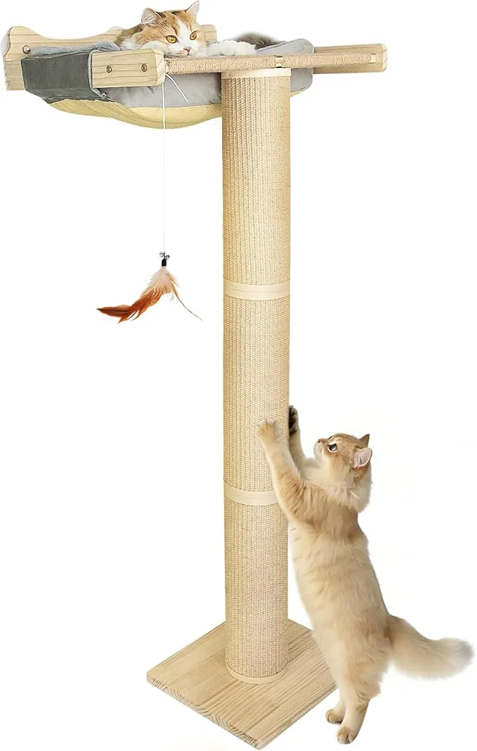 Original Design 54.3 Cat Window Perch with 3 Adjustable Roman Column Sisal Posts Drill- Environmentally Friendly