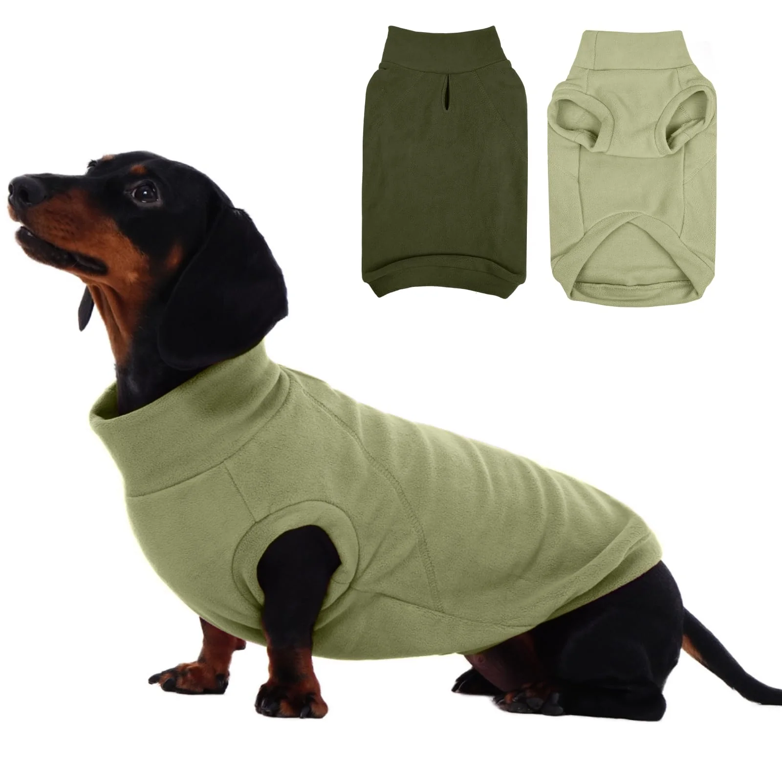 Flexible IECOii 2 Pack Dog Sweaters for Dachshunds – Stretchy Fleece Coats for Indoor Outdoor Use Size L Light Green Army Green Relaxed