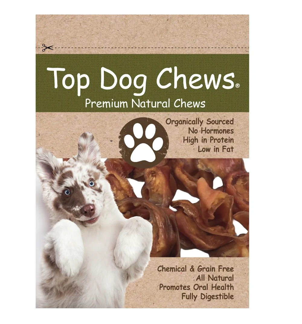 Elegant Top Dog Chews Pig Ear Strips for Dogs – American Made Single-Ingredient Thick Treats 1 lb Bulk Flexible