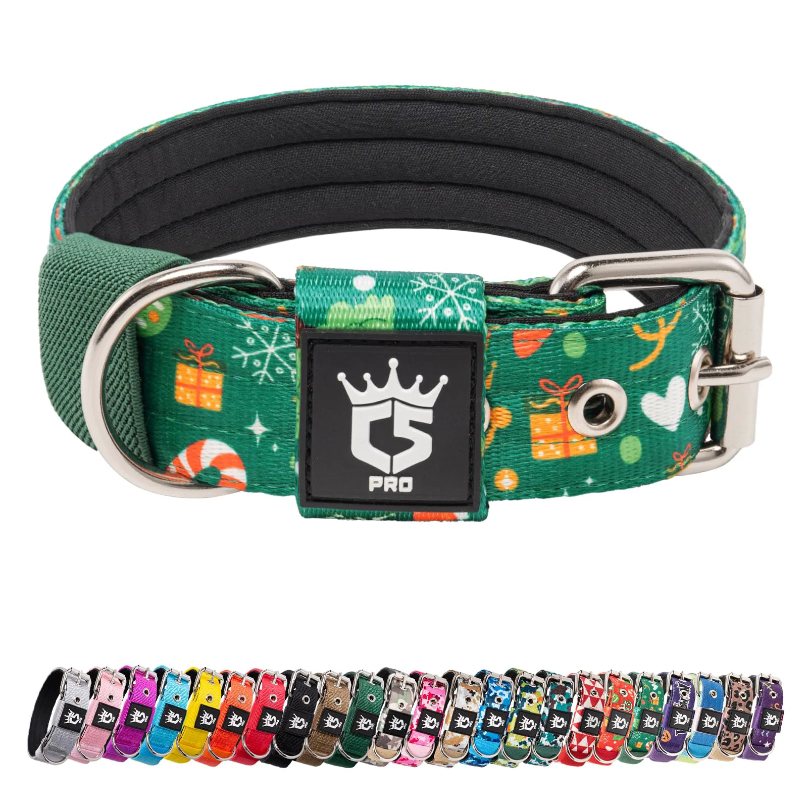 Durable TSPRO Tactical Dog Collar 1.25-Inch Wide - Heavy-Duty Adjustable Christmas Green Recyclable