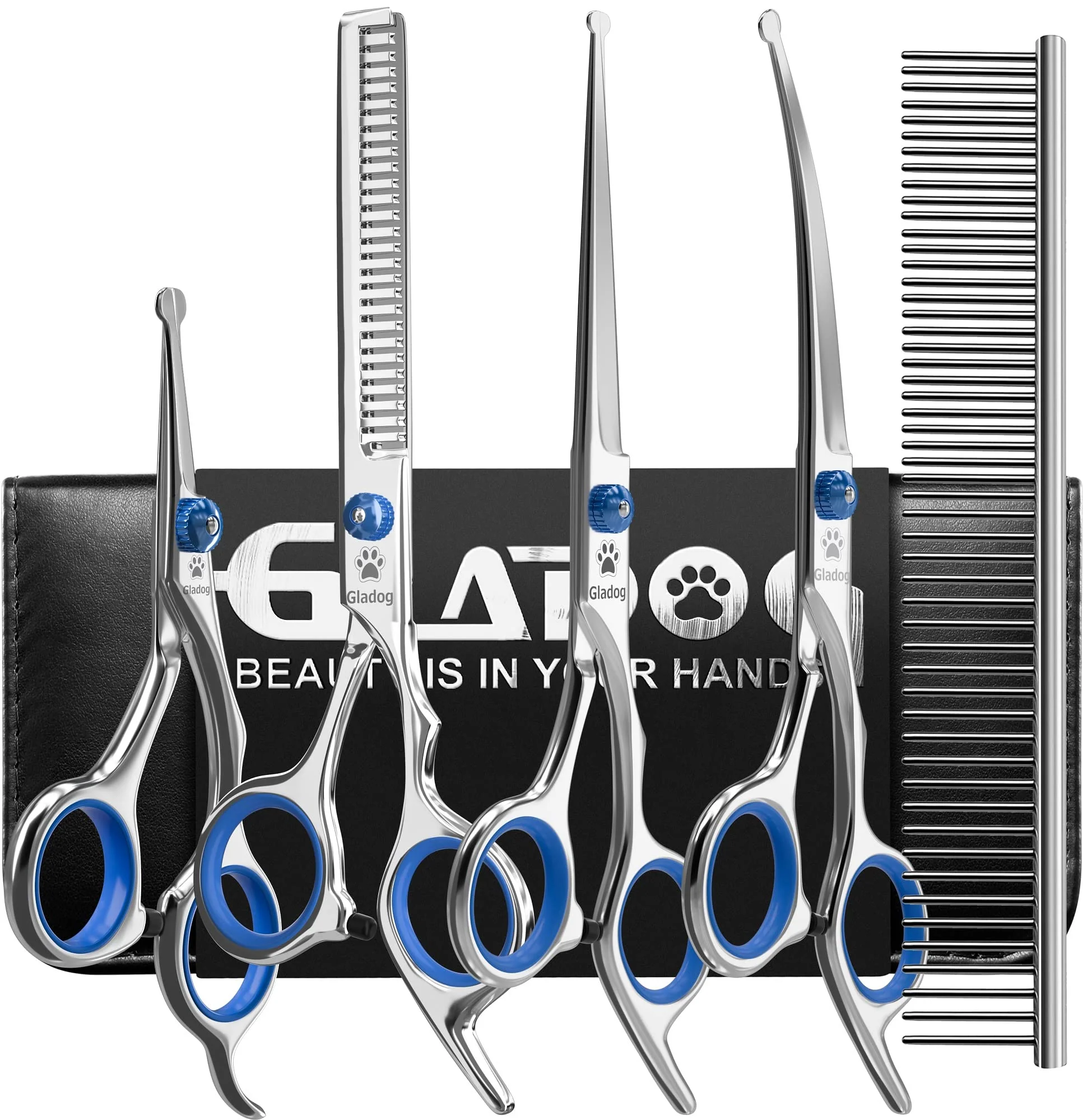 Natural GLADOG 6-in-1 Dog Grooming Scissors Kit with Safety Round Tips Effective