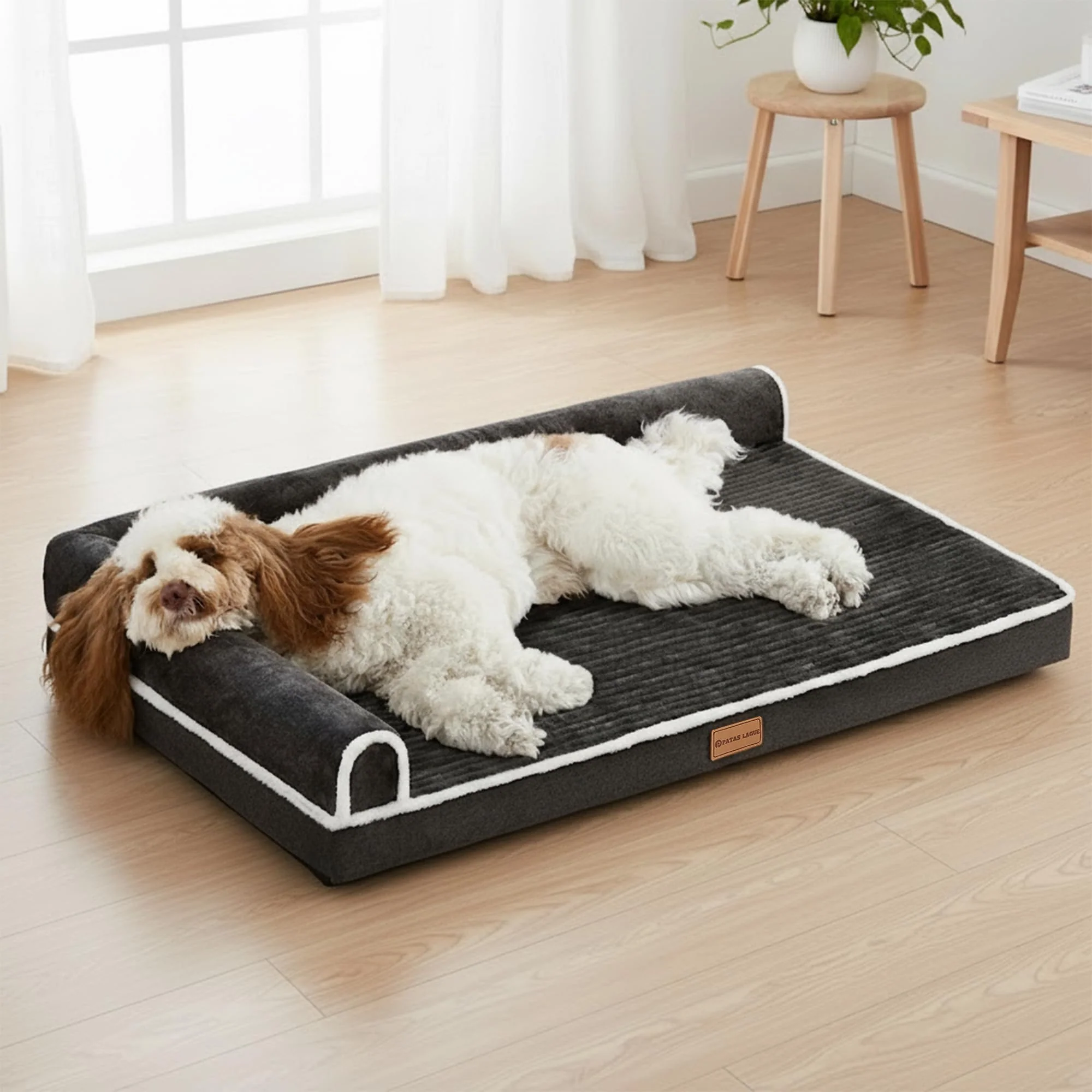 Original Design Patas Lague Orthopedic Dog Bed Large 36x24 – Waterproof L-Shape Removable Cover Versatile