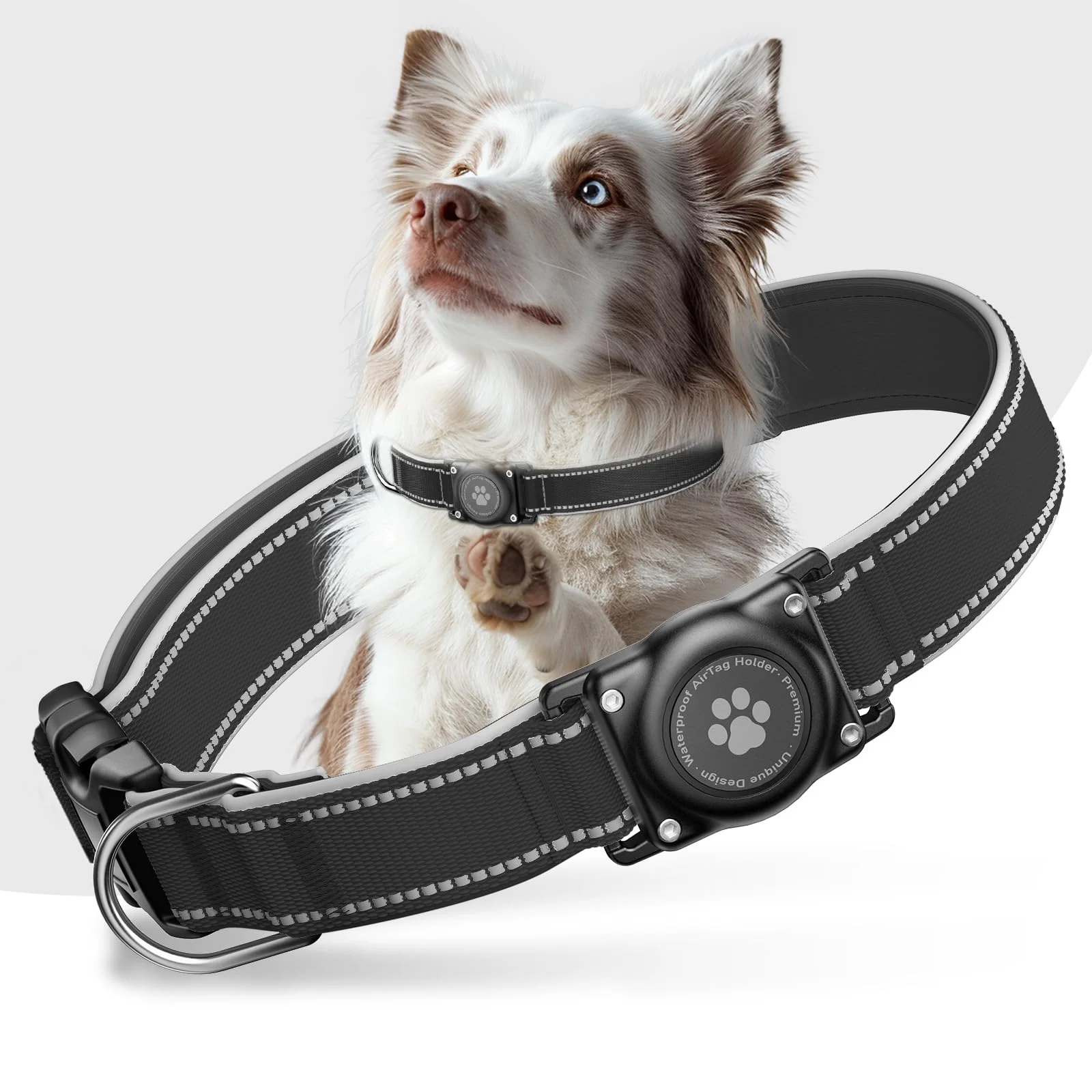 Sustainable Furrigo Airtag Dog Collar - Waterproof Reflective AirTag Holder for All Dogs Black M Excellent
