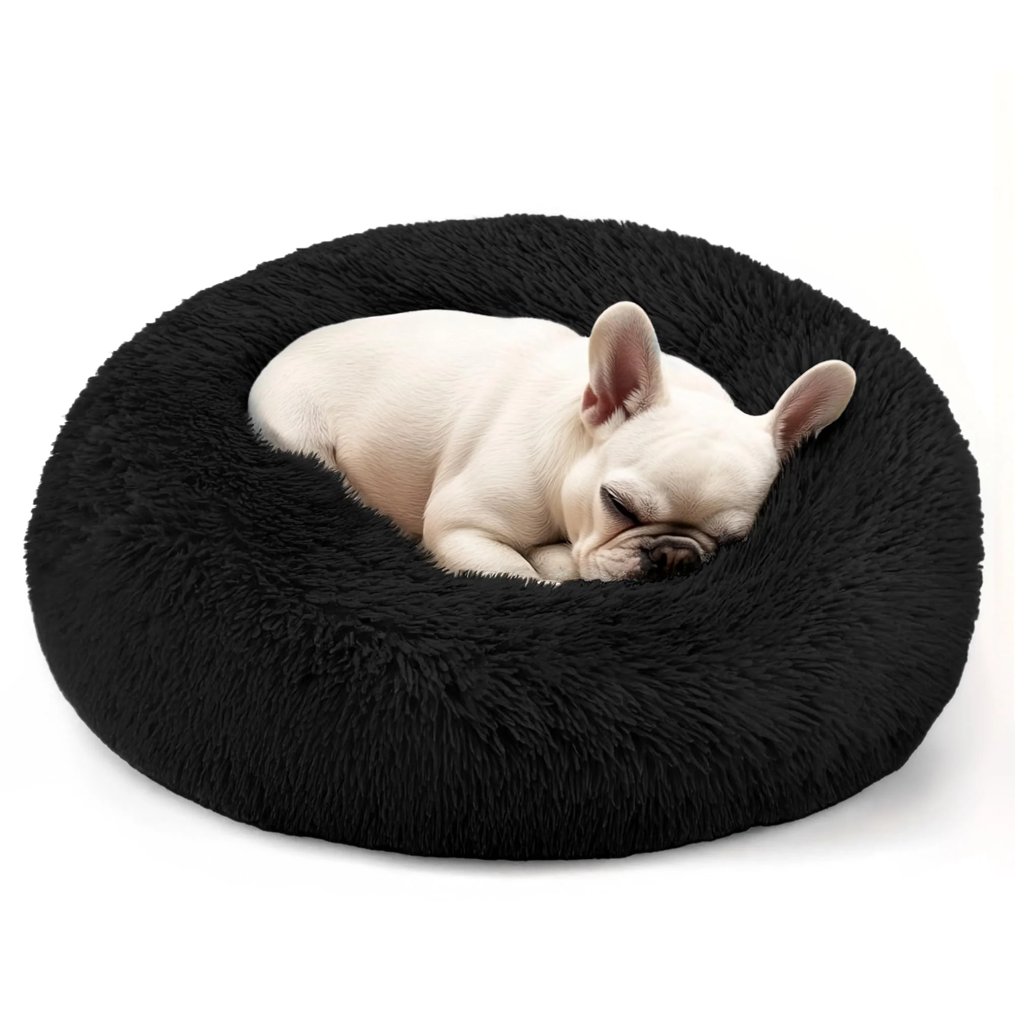 Fast Hoewina Dog Cat Bed 20in Donut Bed — Calming Washable Round Bed for Small to Medium Pets Black Premium Material