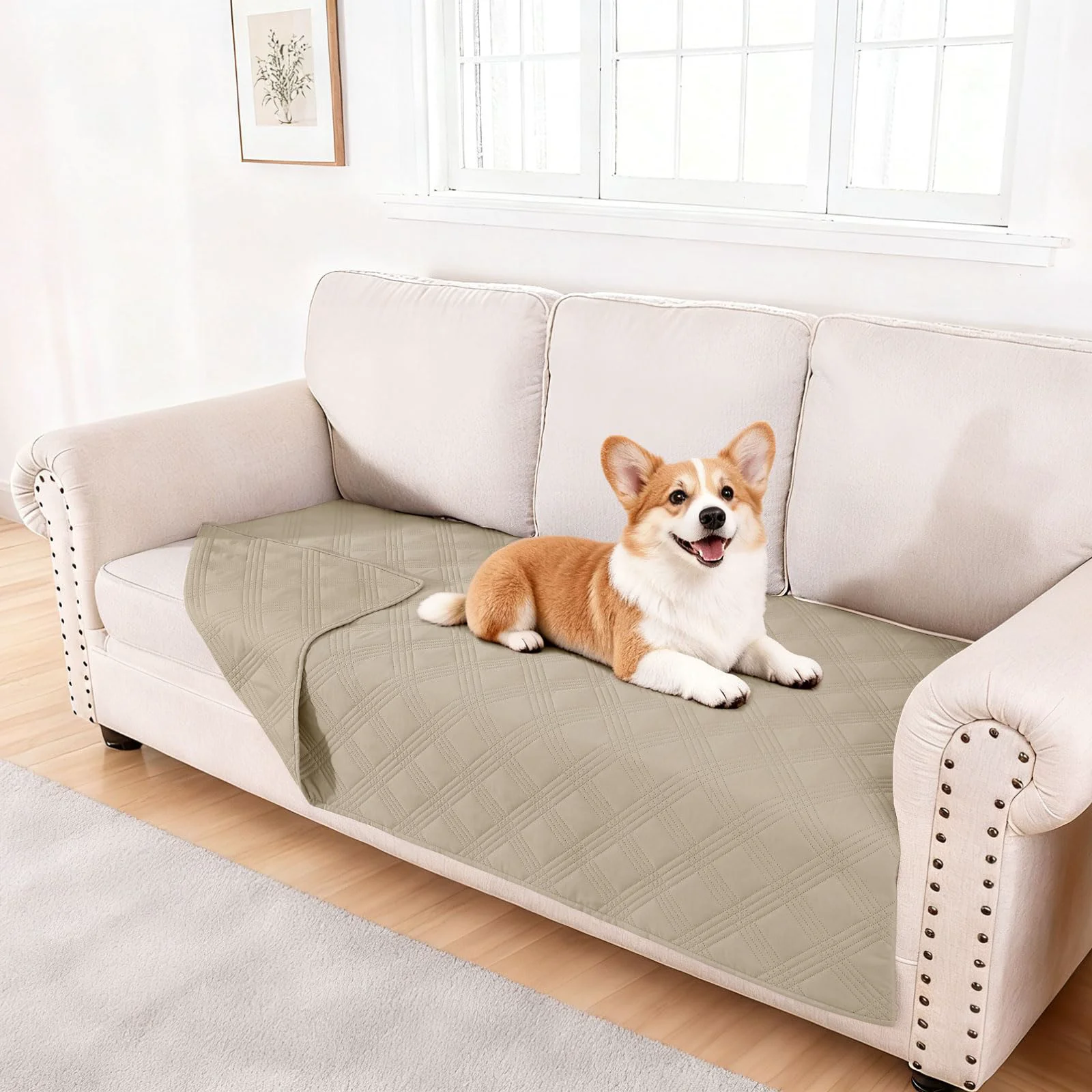 Lightweight hyha Waterproof Dog Blanket - Reversible Sofa Cover 40x70 Taupe Comfortable