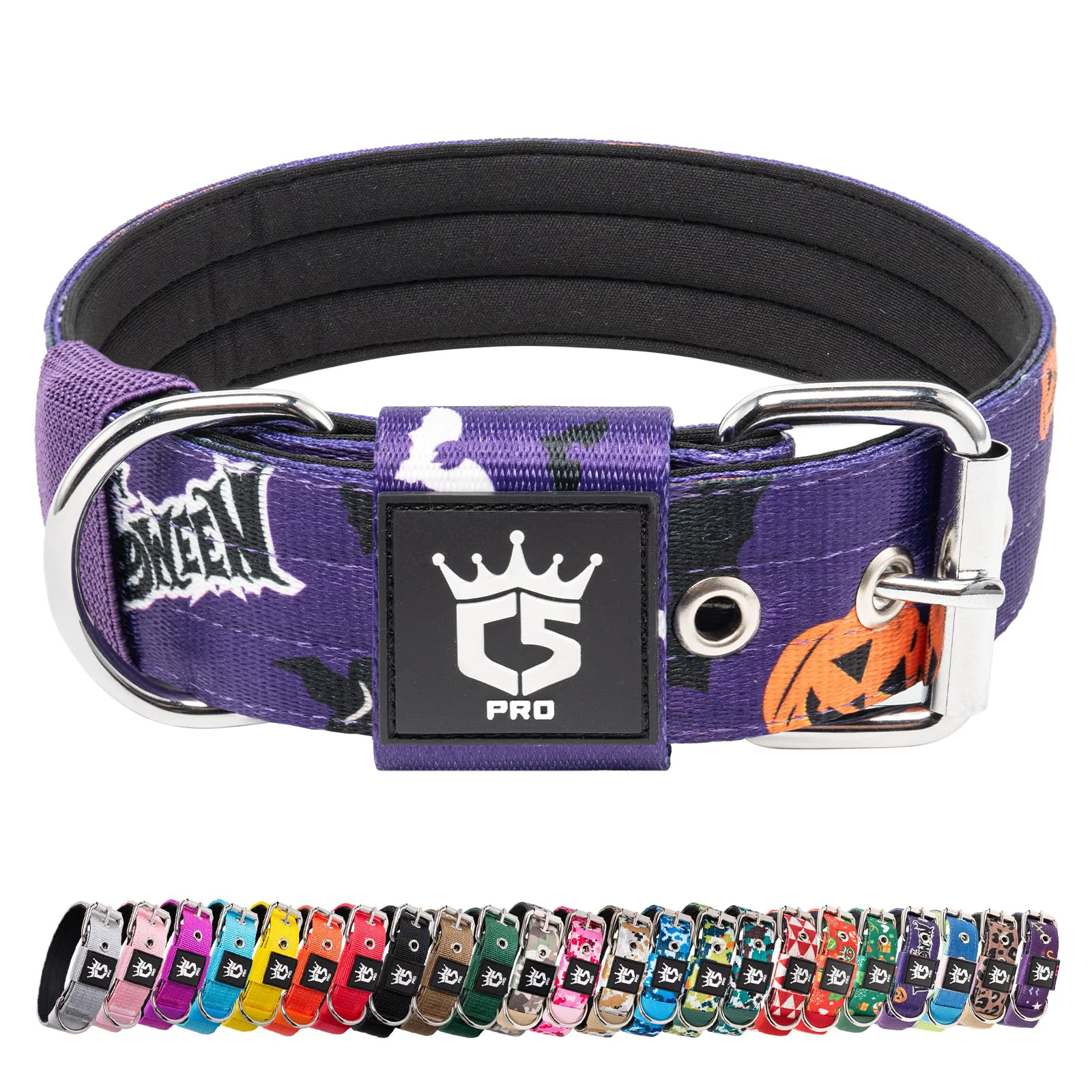Clean TSPRO Tactical Dog Collar 1.5-Inch Wide – Heavy-Duty Adjustable Collar for Medium to Large Dogs Halloween Purple Selected