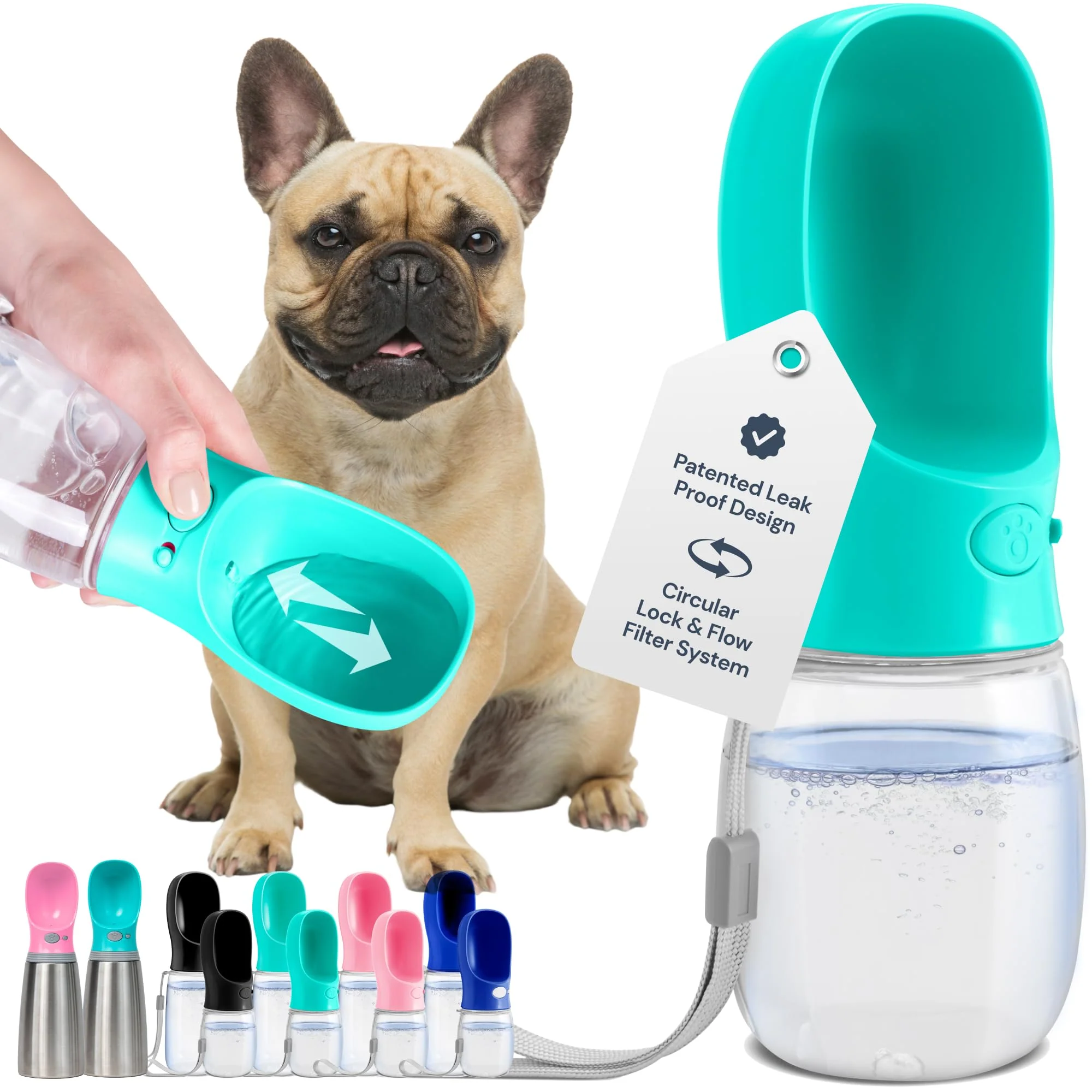 Enhanced MalsiPree 12 oz Dog Water Bottle Dispenser – Leak-Proof One-Hand Operation Built-In Bowl Premium Material