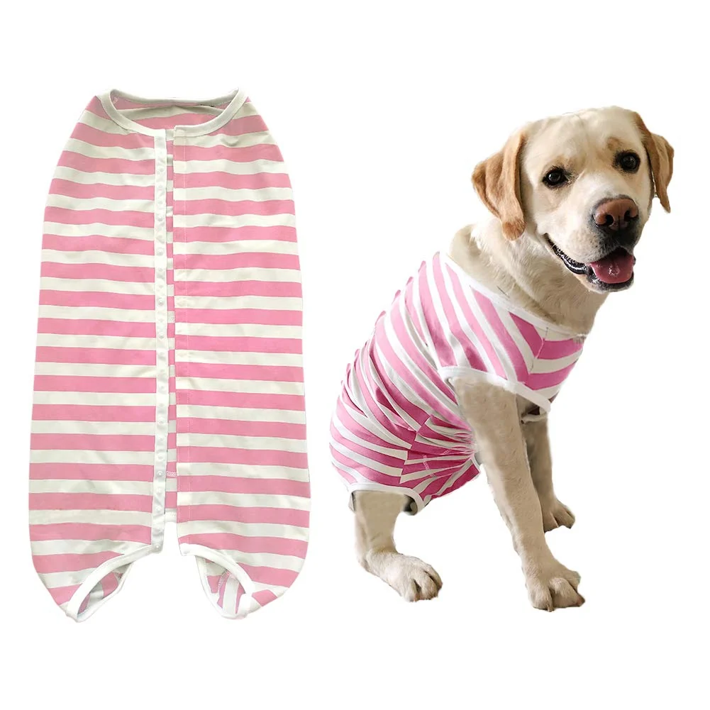 Safe Kukaster Pet Dog Recovery Suit - Post-Surgery Shirt Pink White Stripe 3XL Comfortable