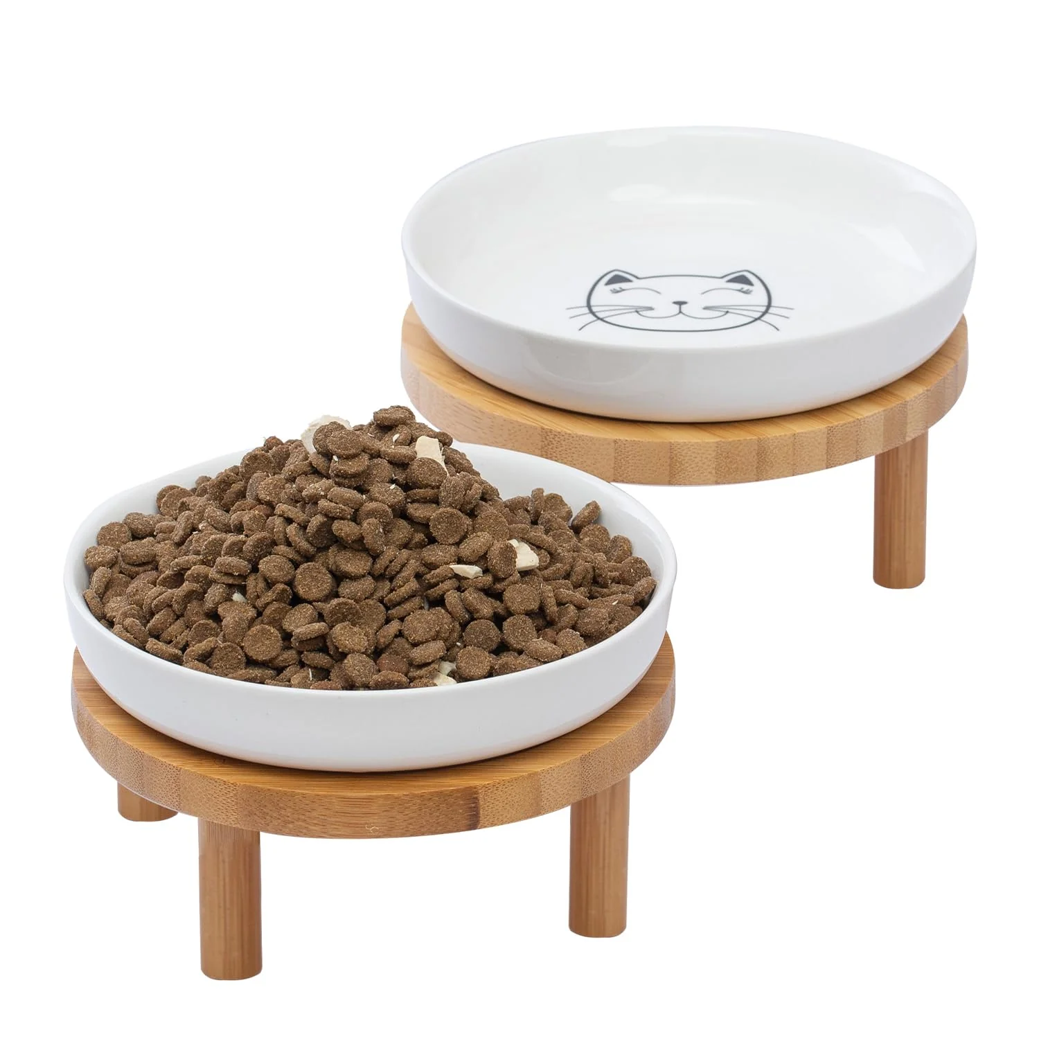 Flexible Lusifaco Shallow d Cat Bowls – 5.9-Inch Wide Bamboo Stand Set of 2 Clean