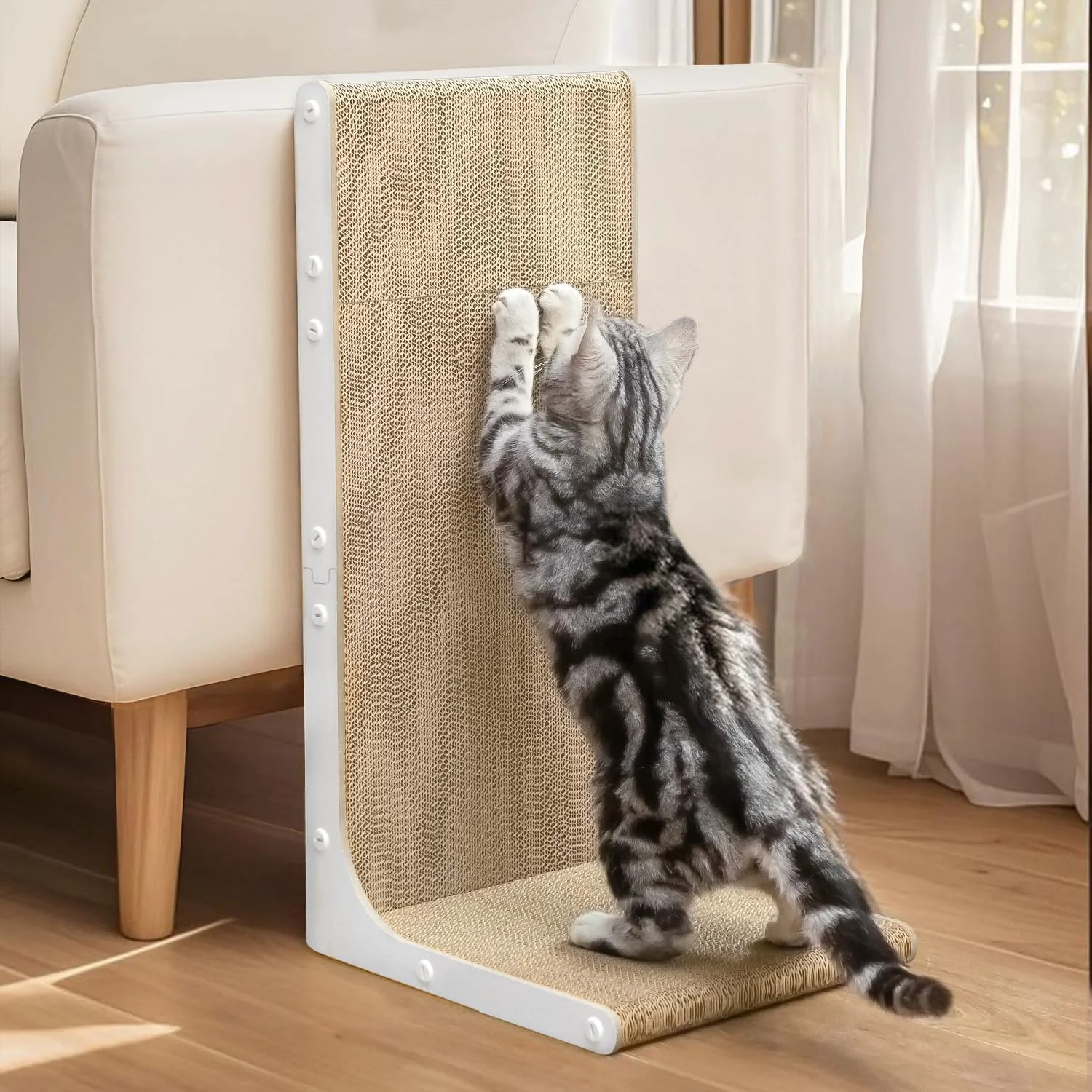 Safe Conlun Cardboard Cat Scratcher – 23-Inch L-Shape Wall-Mounted Vertical Scratching Board Secure