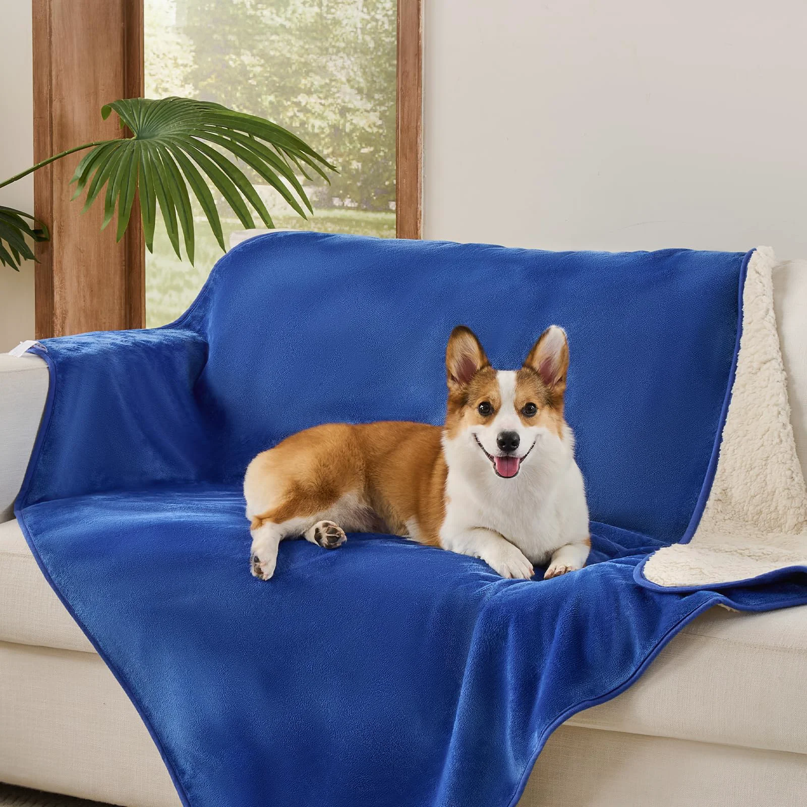 Premium Sunheir Waterproof Dog Blanket 30x40 Blue – Washable Reversible Sherpa Fleece for Medium Dogs Traditional
