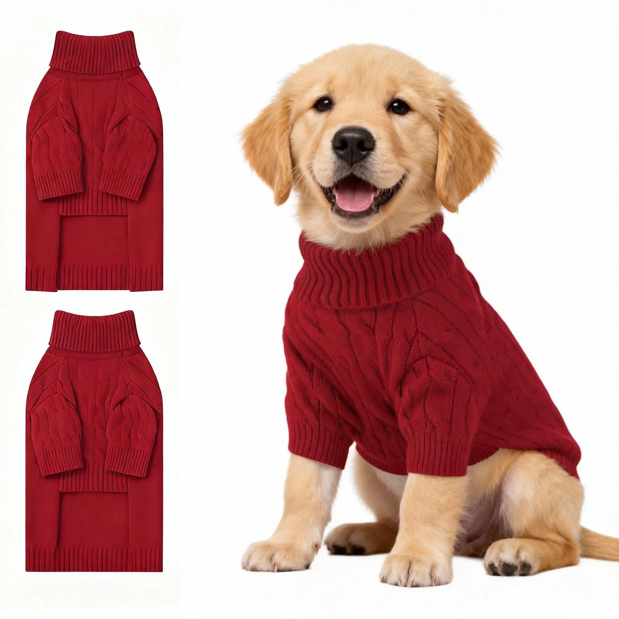 Innovative Hó Pêng-iú Small Dog Thermal Pullover Sweater – Red XX-Large Turtleneck Cable Knit Dog Clothes for Cold Weather Proven