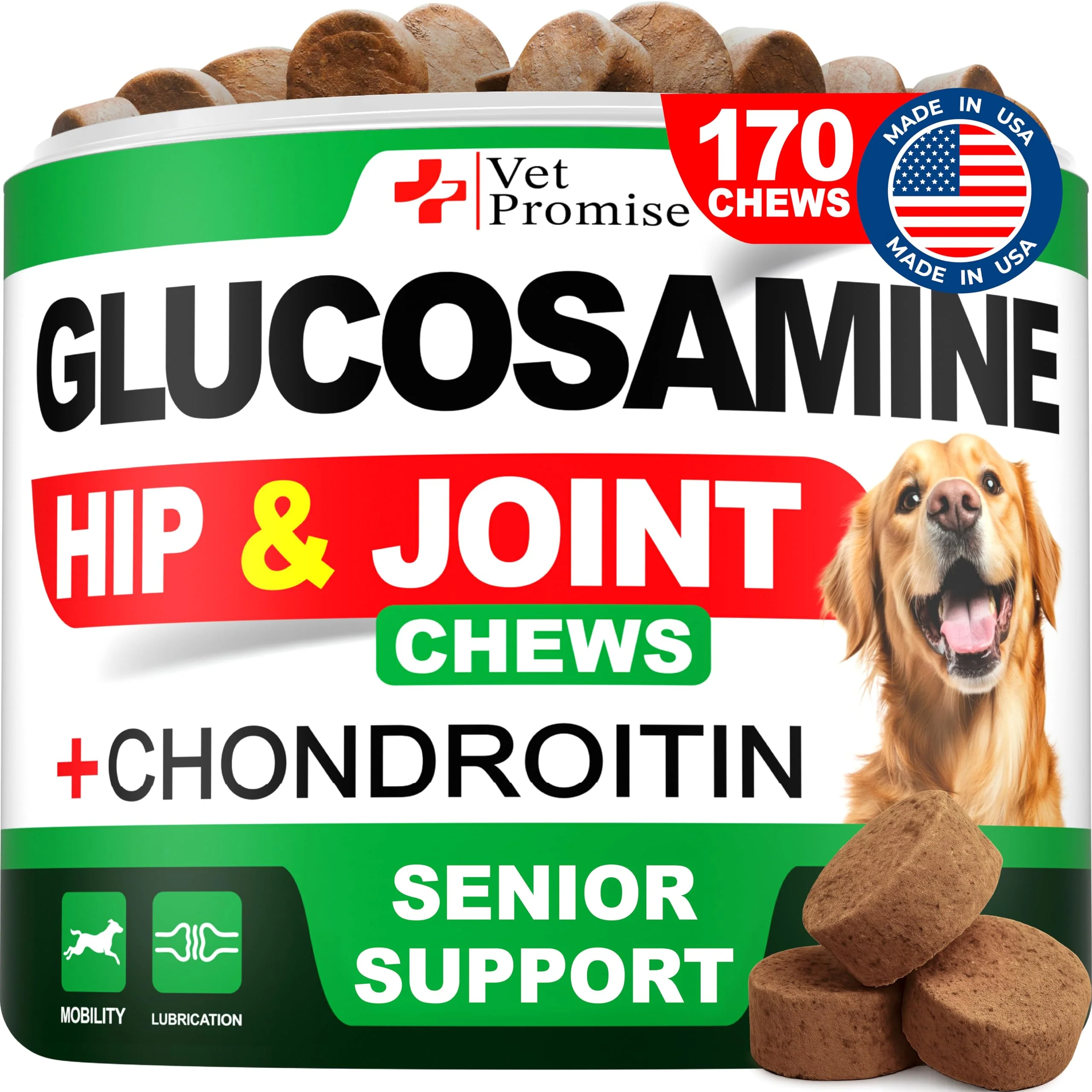 Sustainable Vet Promise Advanced Glucosamine for Dogs – 170 Chews Senior Joint Support Glucosamine Chondroitin MSM Made in USA Efficient