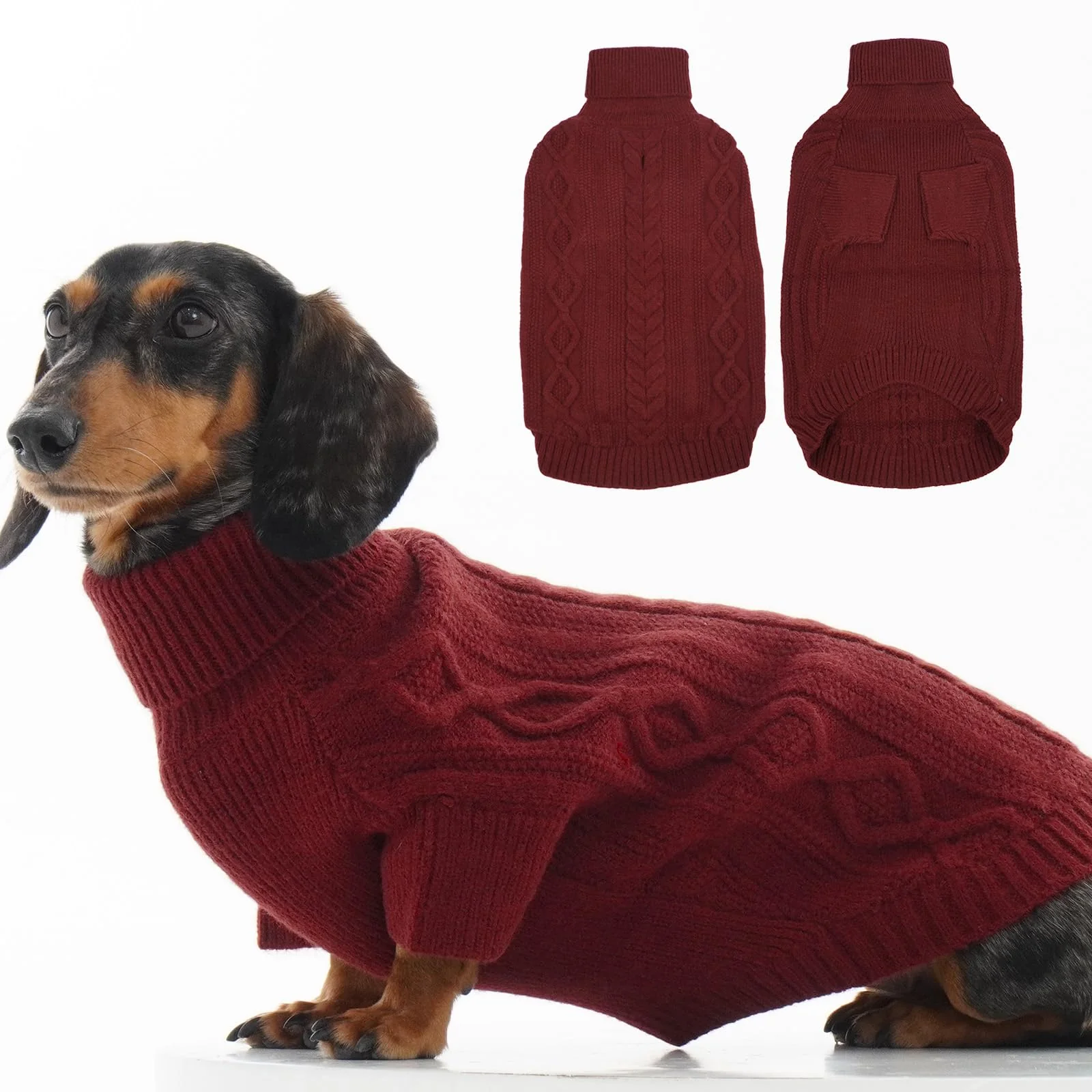 High-Performance IKIPUKO Red Knit Dog Sweater – Medium Warm Turtleneck for Holidays First-Class