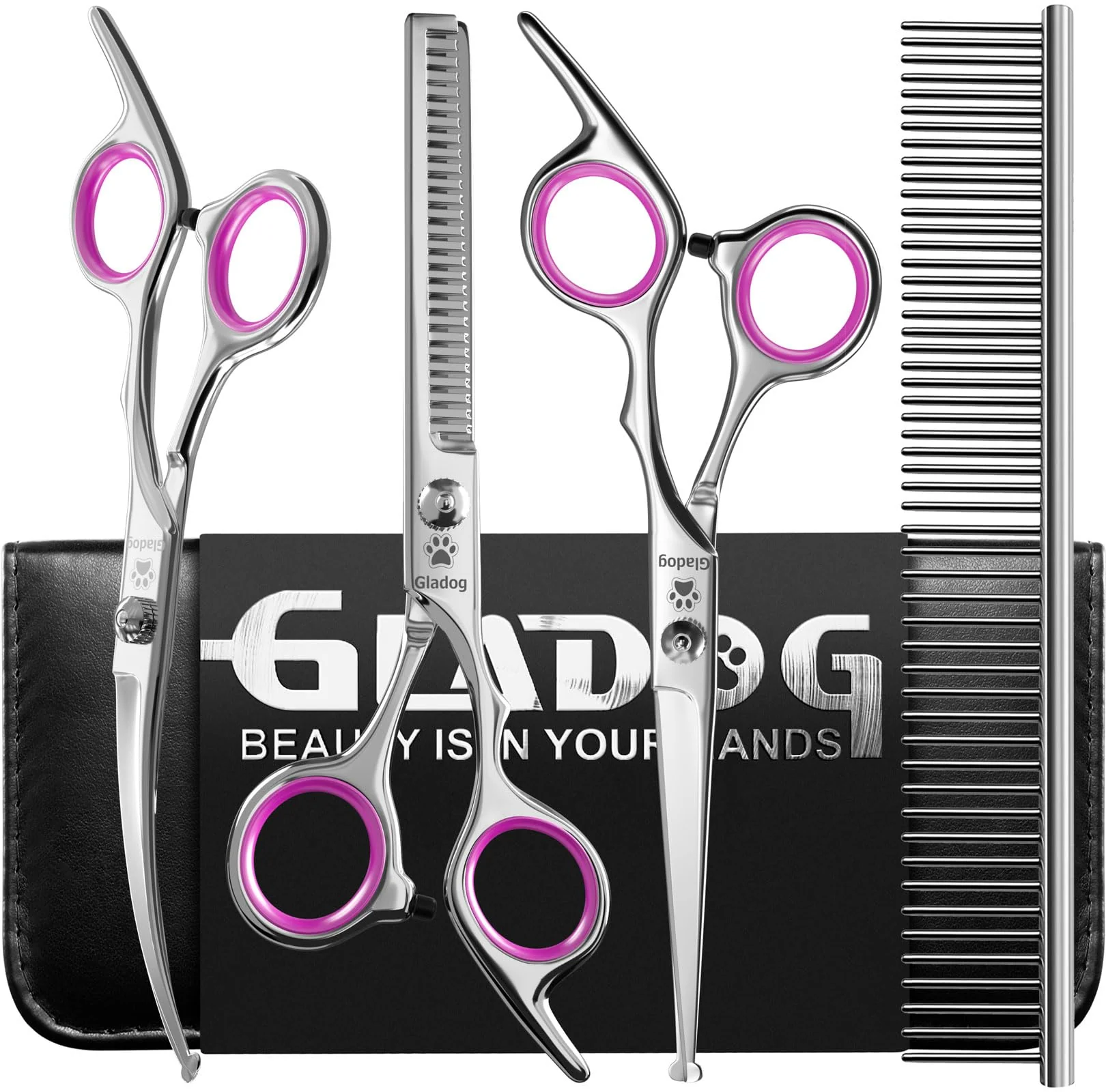 GLADOG Professional 5-in-1 Grooming Scissors Set for Dogs Cats – Safety Rounded Tips Versatile