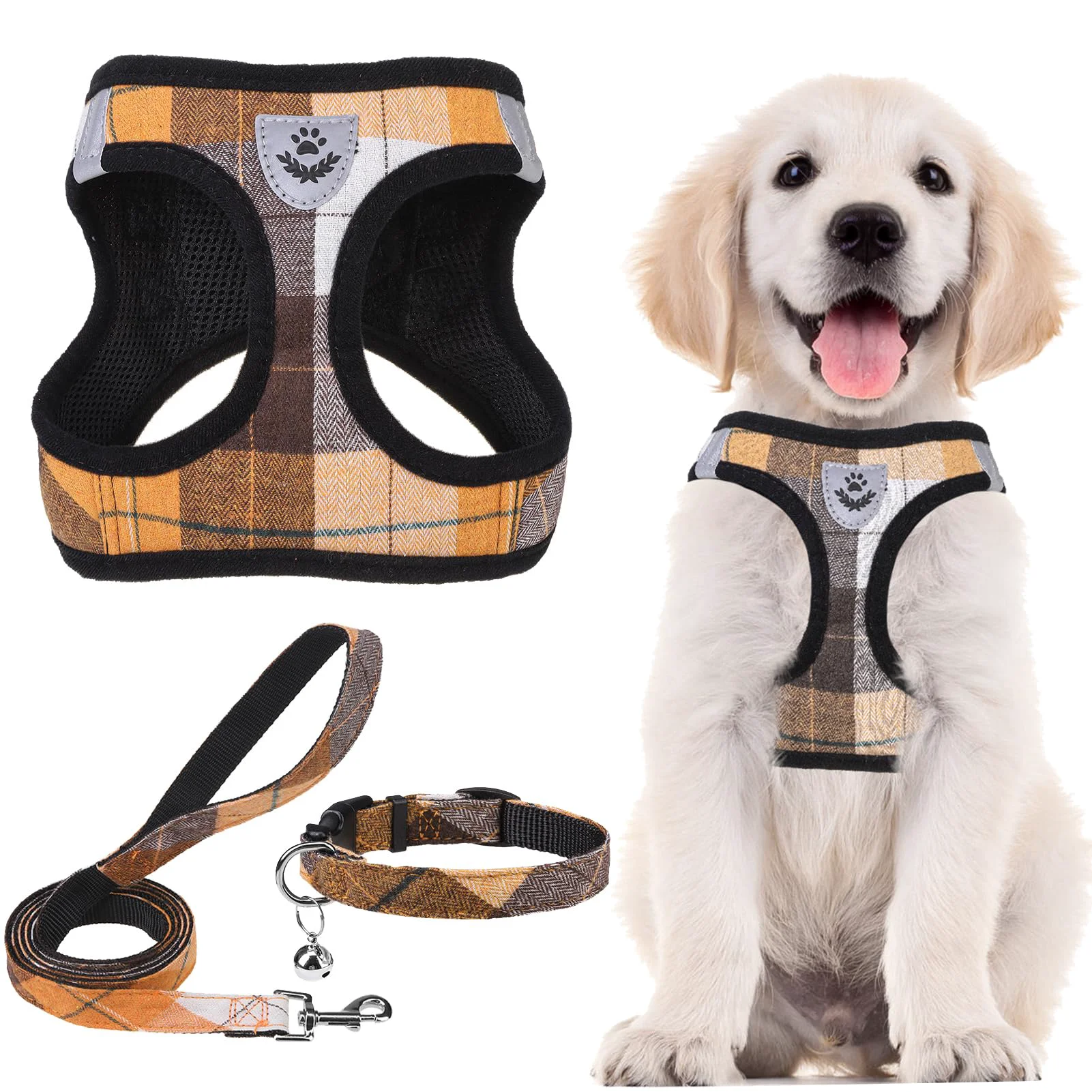 Superior PUPTECK Adjustable Dog Harness Collar Leash Set — Step-In No-Pull Reflective Mesh Orange L Relaxed