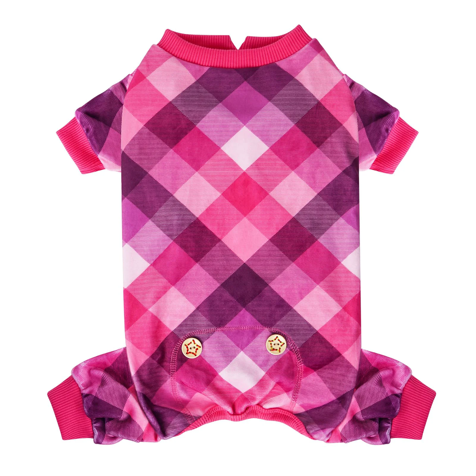 Lightweight KYEESE Dog Pajamas for Small Dogs - Soft Plaid Onesie Pink Natural
