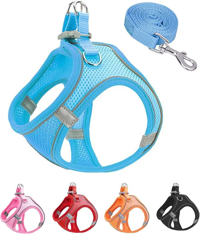 Superior XS Blue Soft Mesh Dog Harness and Leash Set No Escape Puppy Harnesses Prestigious