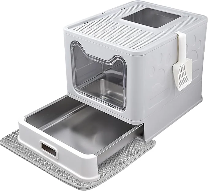 Genuine Enclosed Cat Litter Box with Lid Top Exit Covered Metal Stainless Steel Litter Versatile