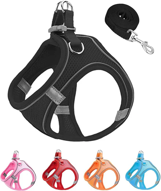 Proven S Black Soft Mesh Dog Harness and Leash Set No Escape Puppy Harnesses Top-Quality