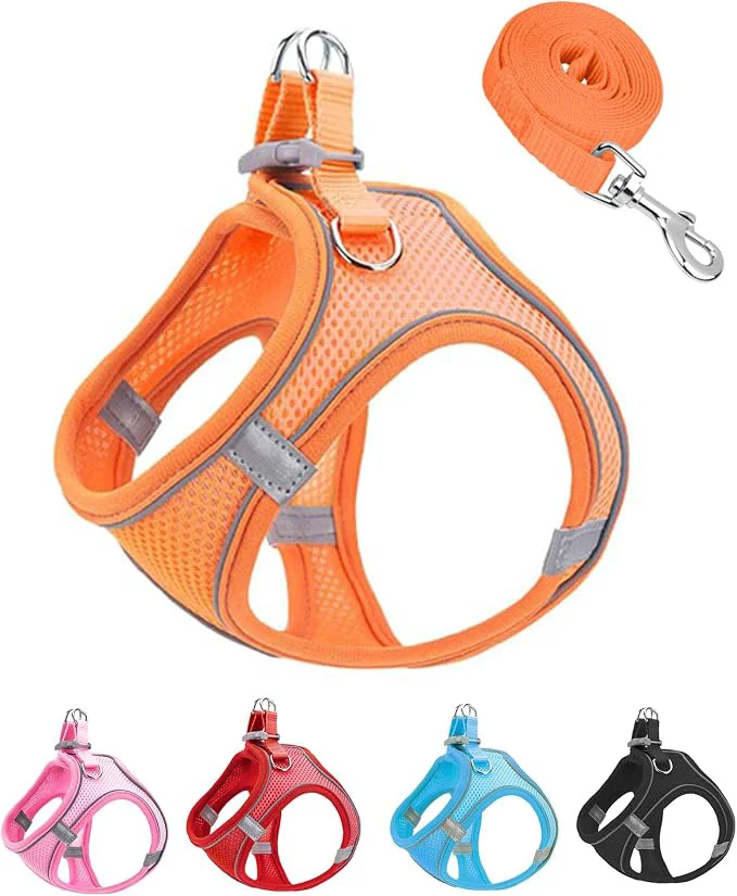 Convenient L Orange Soft Mesh Dog Harness and Leash Set No Escape Puppy Harnesses Environmentally Friendly