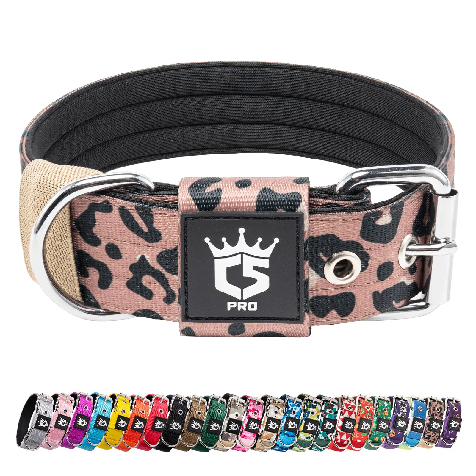 Green TSPRO Tactical Dog Collar Leopard Print - 1.5 Inch Wide Heavy-Duty Buckle Adjustable for Medium to Large Dogs Certified